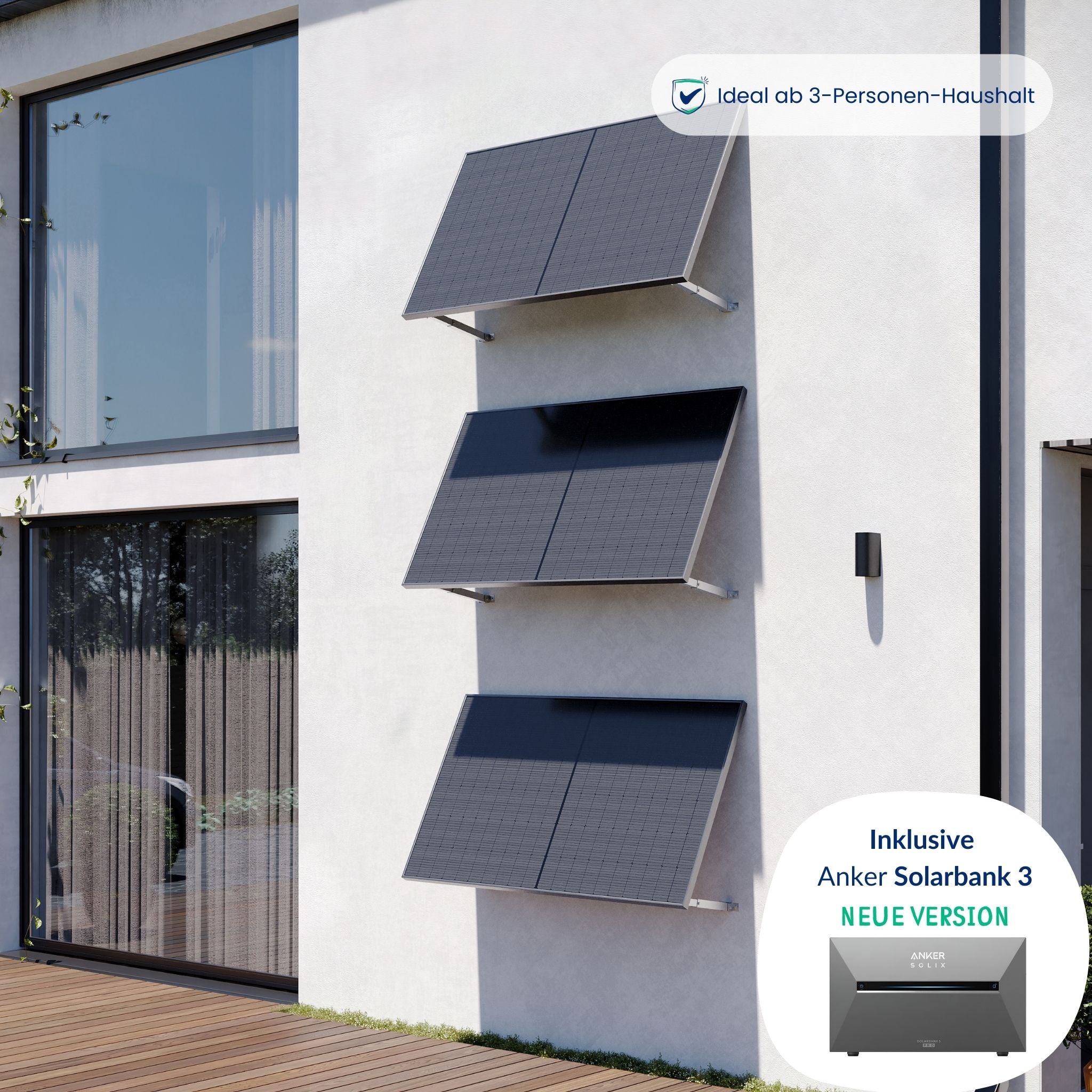 Premium Refurbished Balkonkraftwerk mit Anker Solarbank 3 (1305W, Aufständerung Wand, Schwarz)
