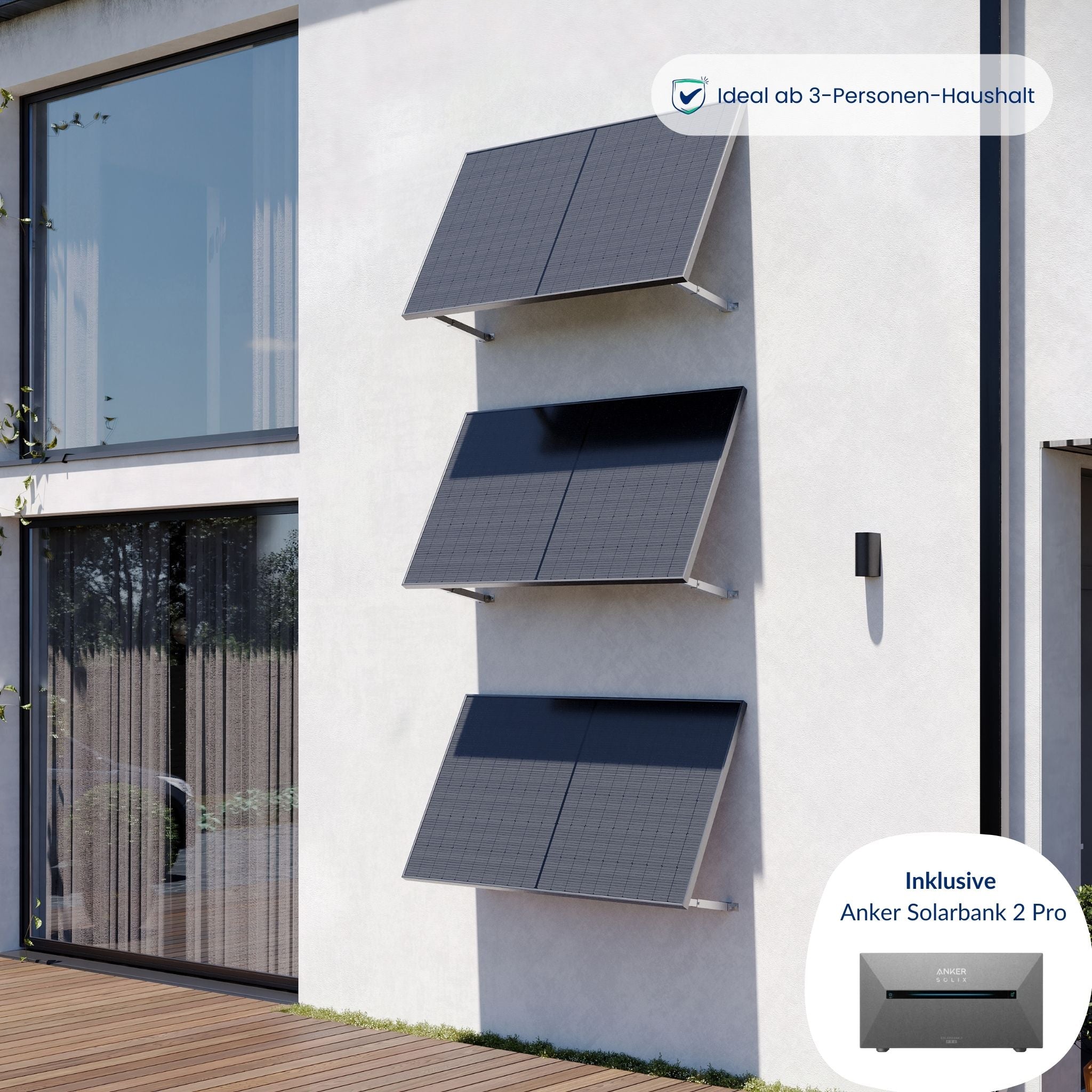 Premium Refurbished Balkonkraftwerk mit Anker-Speicher (1215W, Aufständerung Wand, Schwarz)