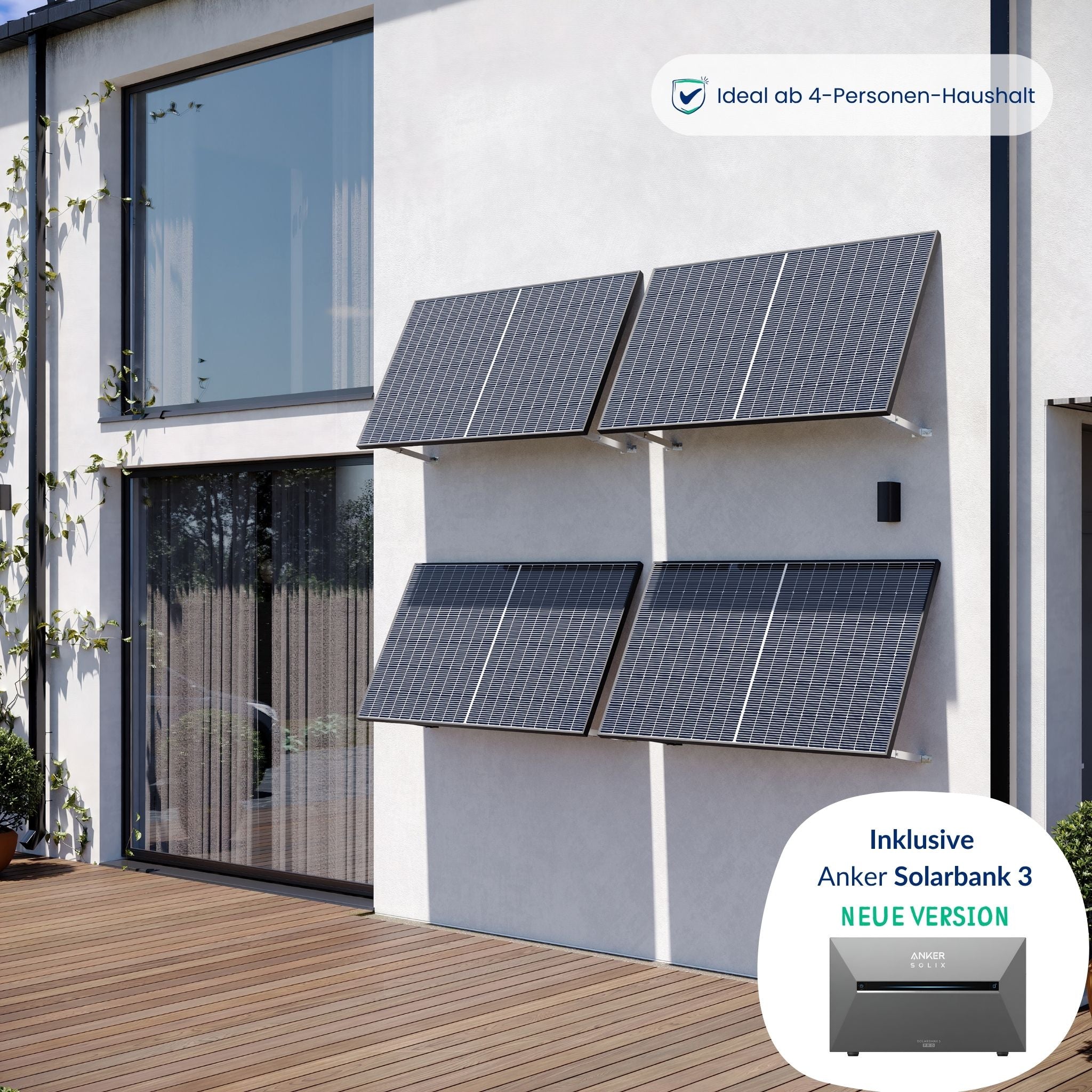 Premium Refurbished Balkonkraftwerk mit Anker Solarbank 3 (1620W, Aufständerung Wand, Schwarz)