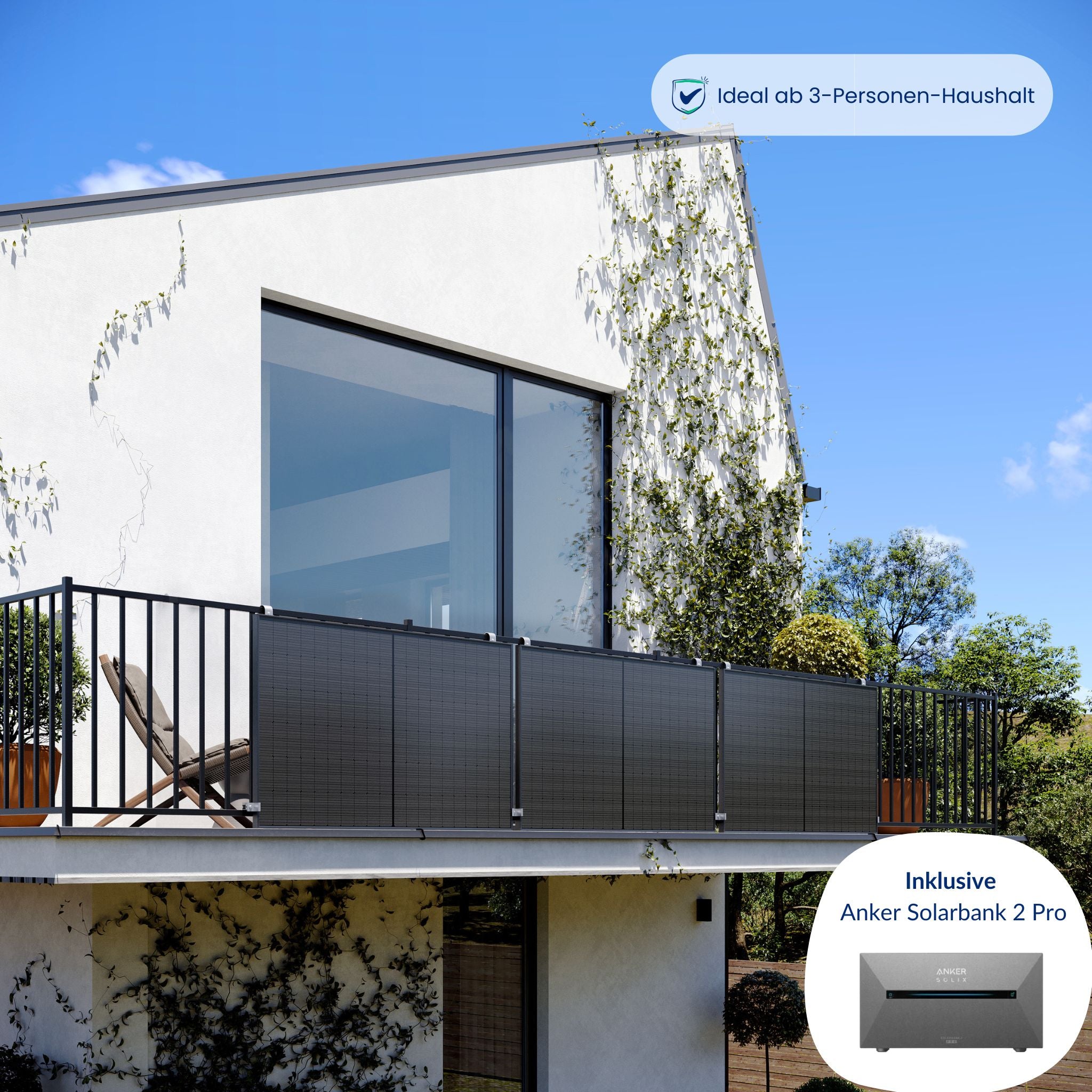 Premium Refurbished Balkonkraftwerk mit Anker-Speicher (1215W, Balkon, Schwarz)