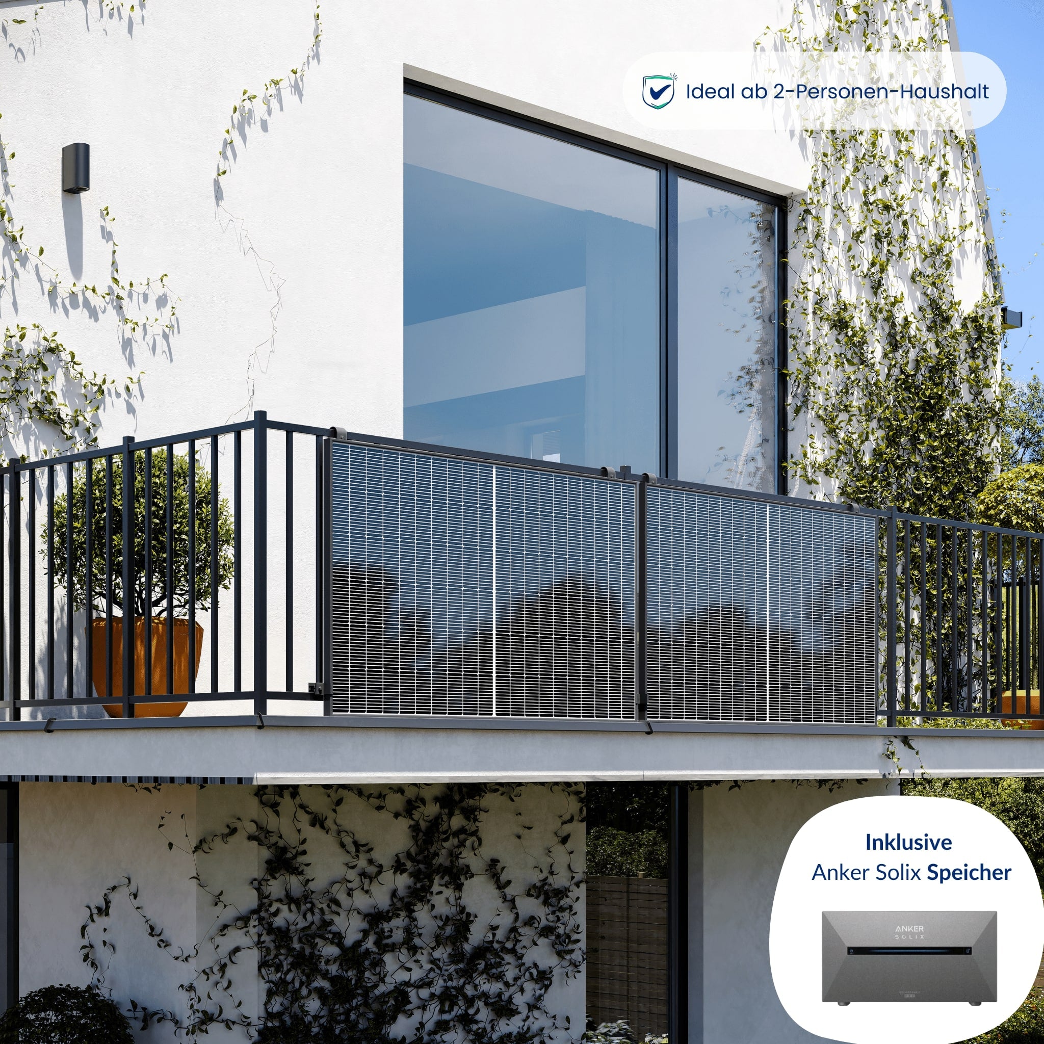 Premium Refurbished Balkonkraftwerk mit Anker-Speicher (810W, Balkon, Schwarz)