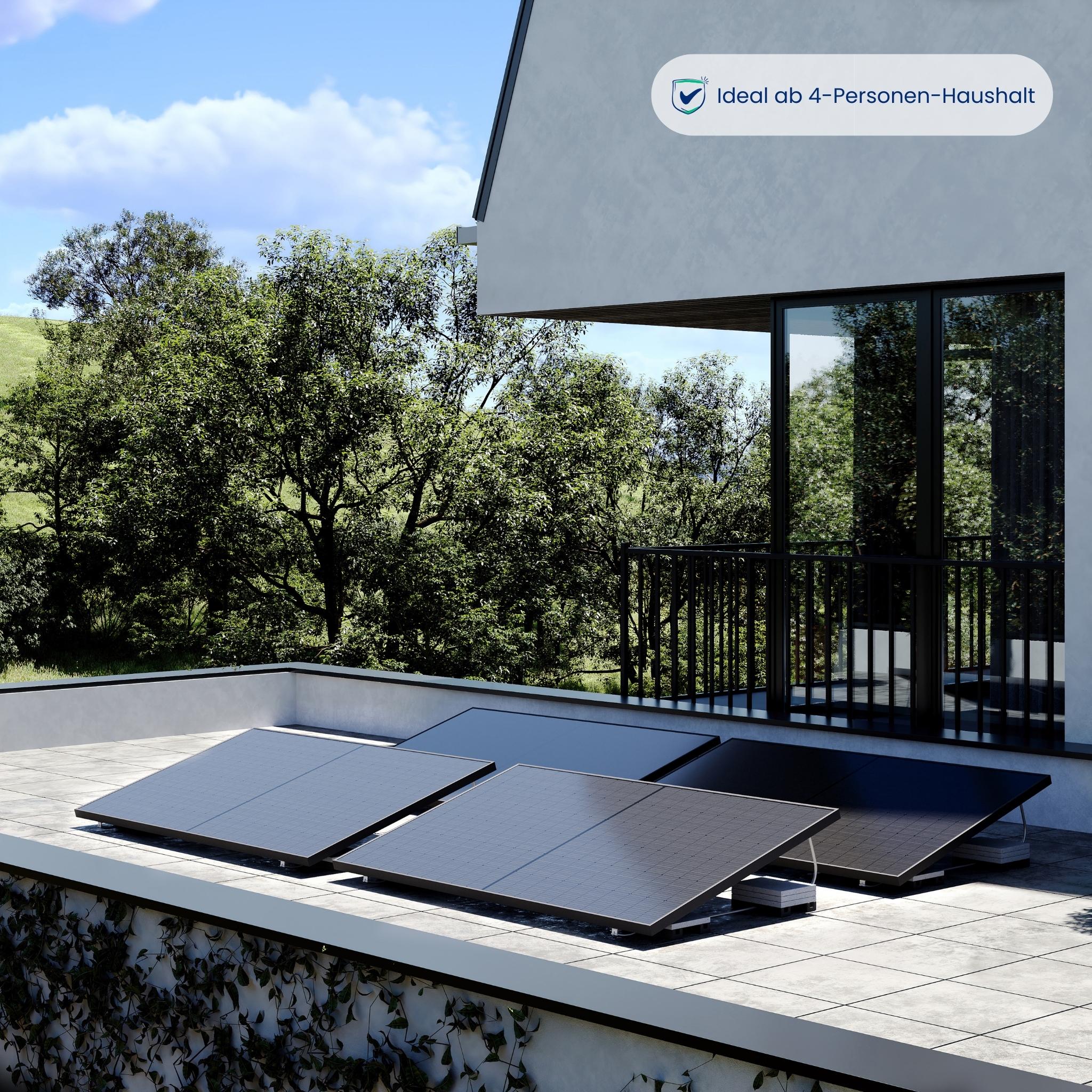 Premium Refurbished Balkonkraftwerk (1740W, Flachdach, Schwarz)