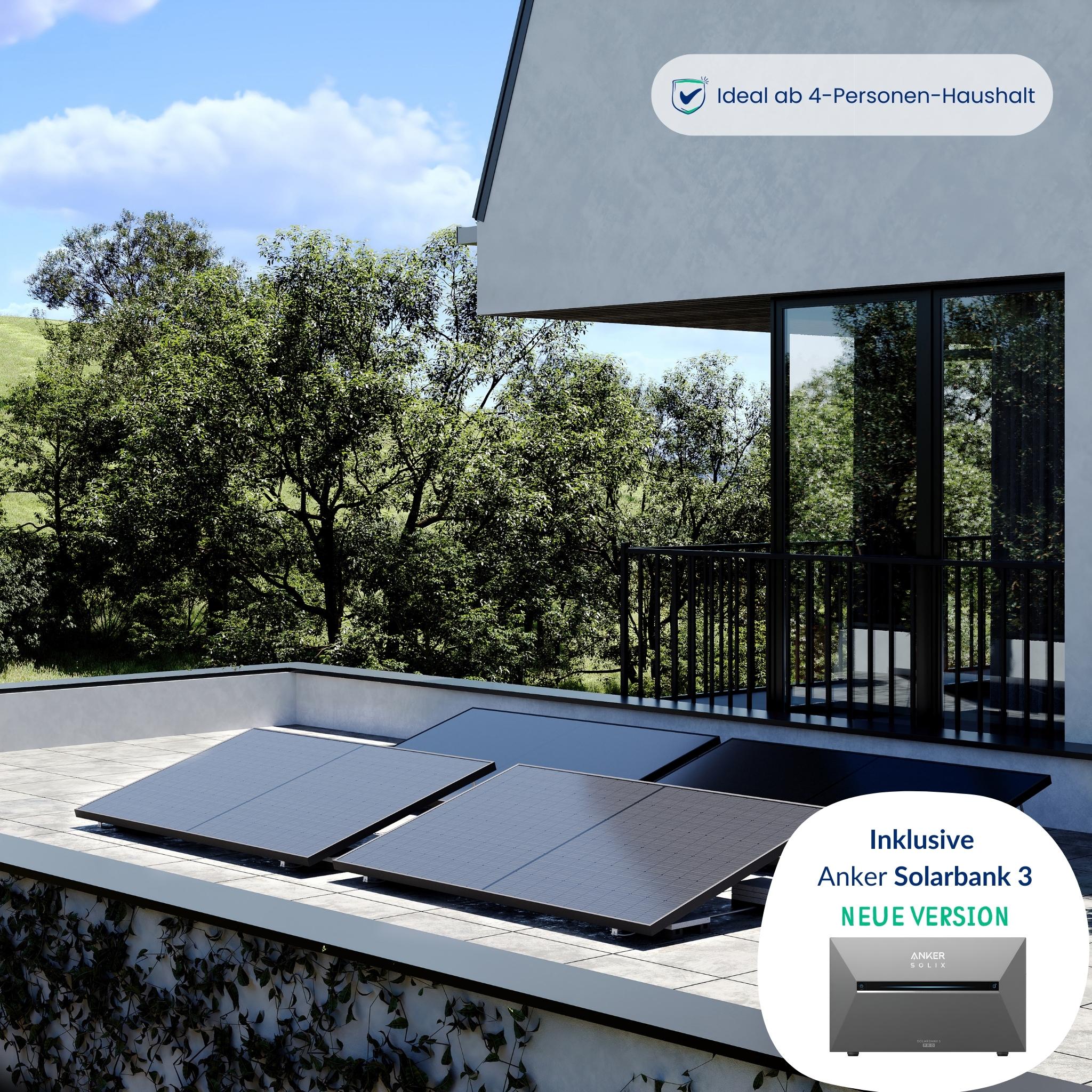 Premium Refurbished Balkonkraftwerk mit Anker Solarbank 3 (1740W, Flachdach, Schwarz)