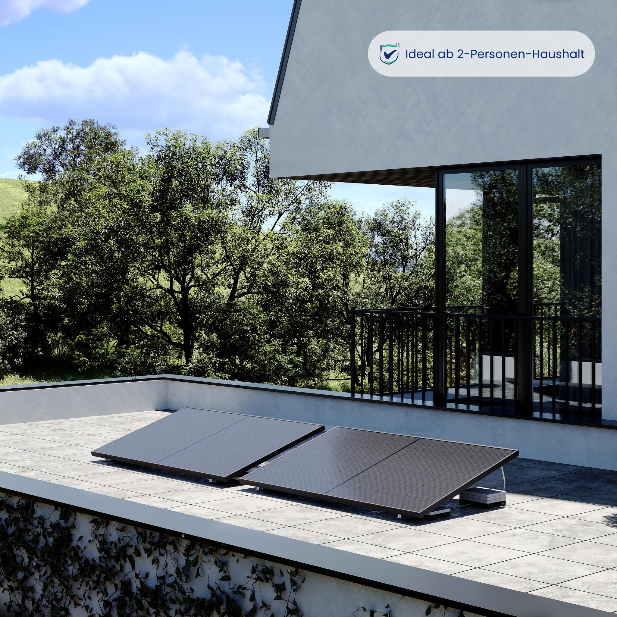 Premium Refurbished Balkonkraftwerk (870W, Flachdach, Schwarz)