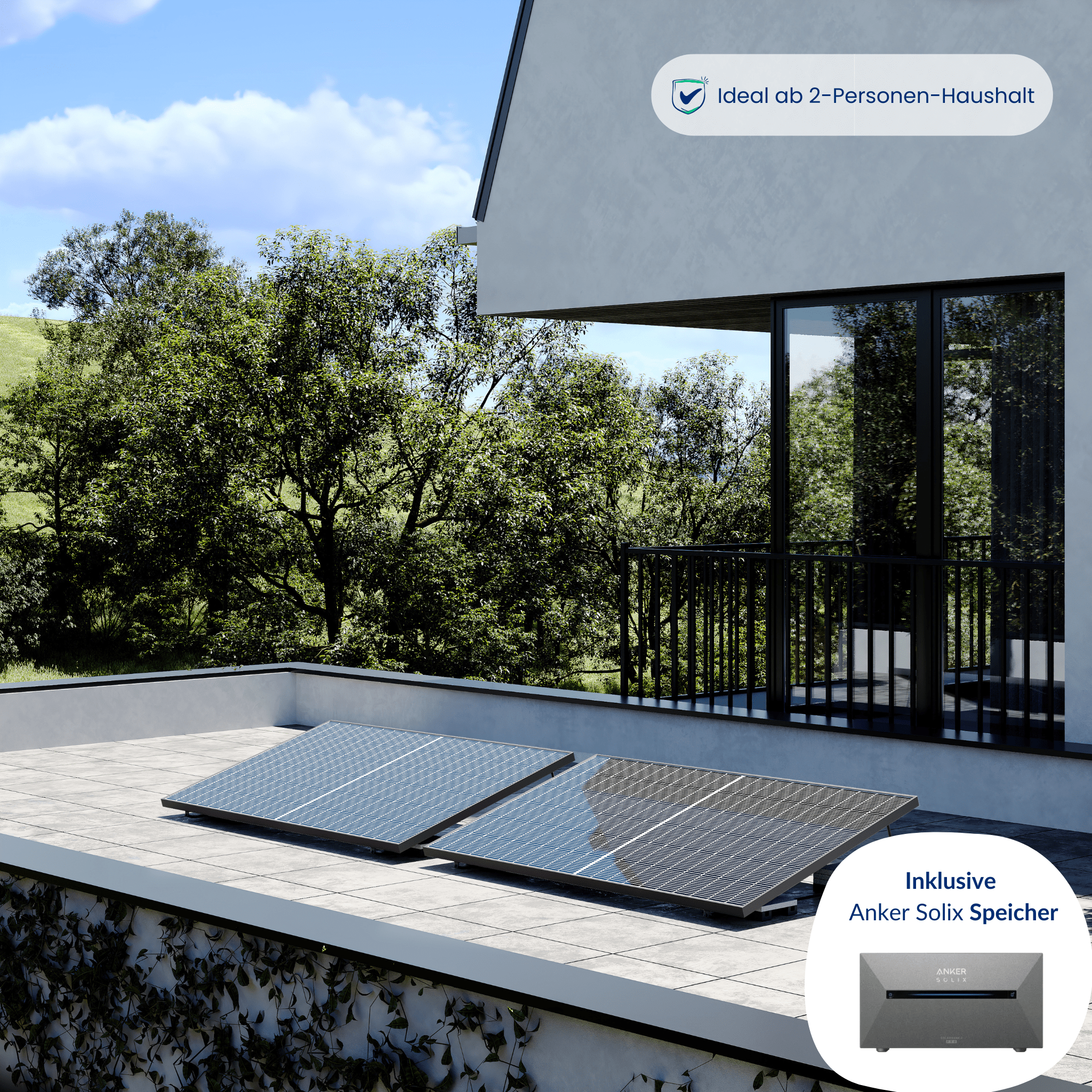 Premium Refurbished Balkonkraftwerk mit Speicher (810W, Flachdach, Schwarz)