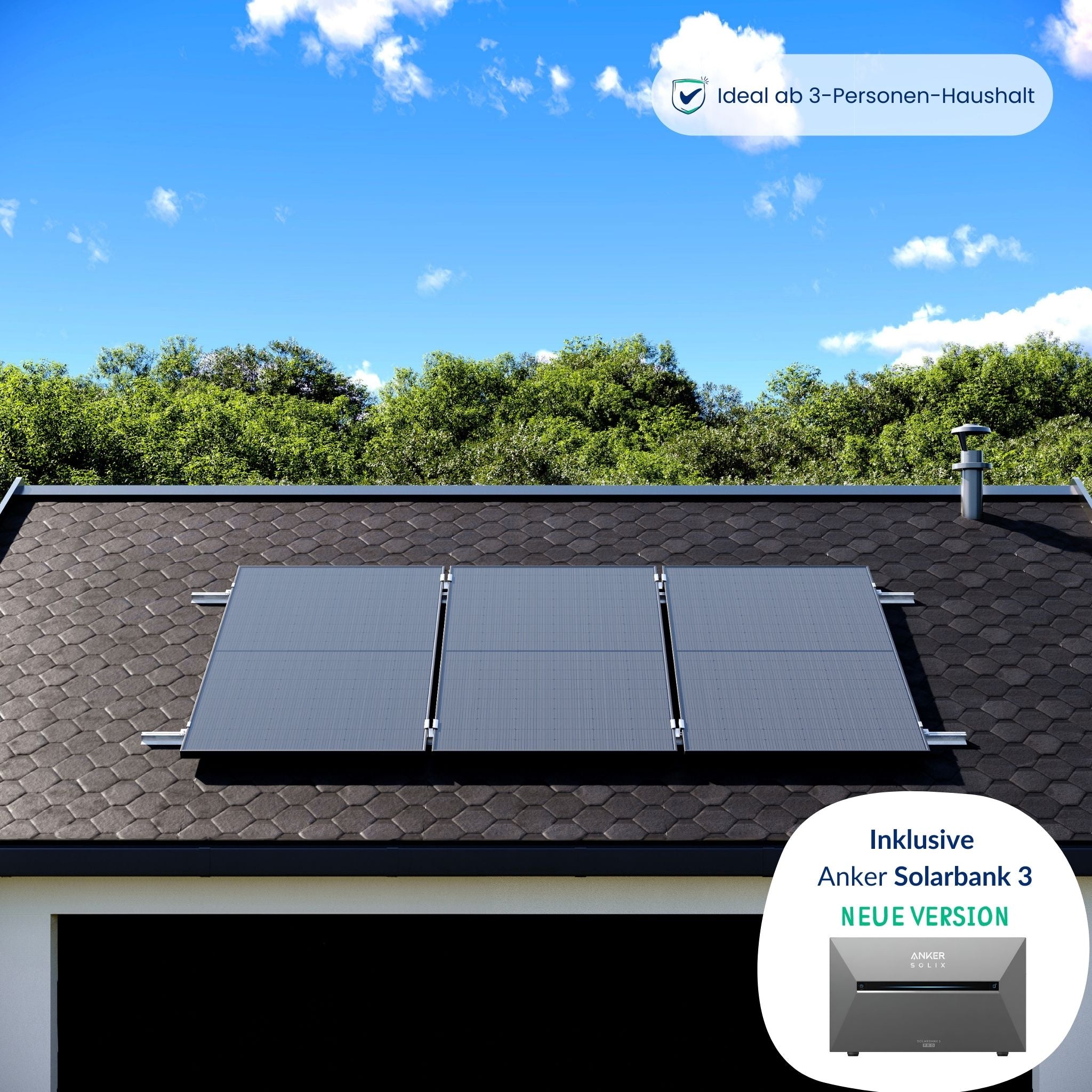 Dreifach Retter mit Anker Solarbank 3 (1305W, Gartenhaus/Bitumen, Schwarz)