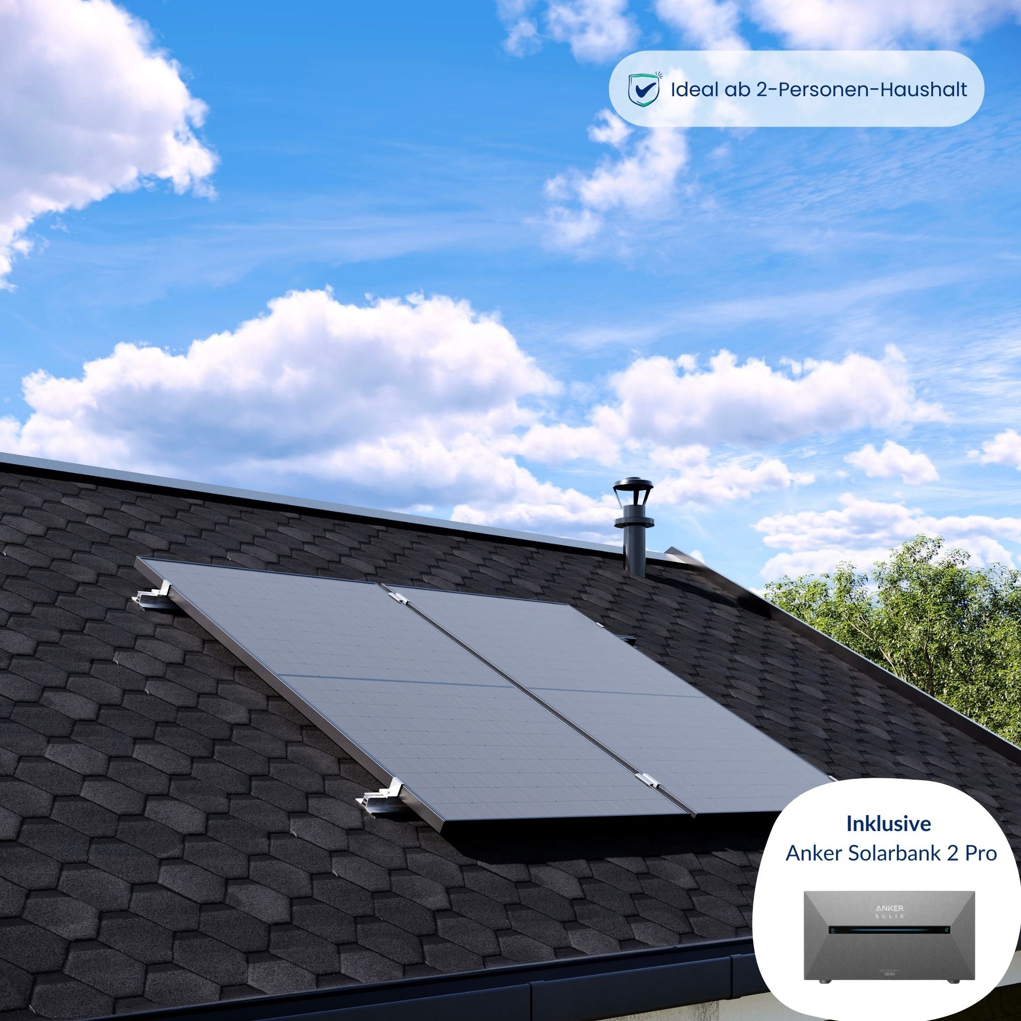 Premium Refurbished Balkonkraftwerk mit Anker-Speicher (810W, Gartenhaus/Bitumen, Schwarz)