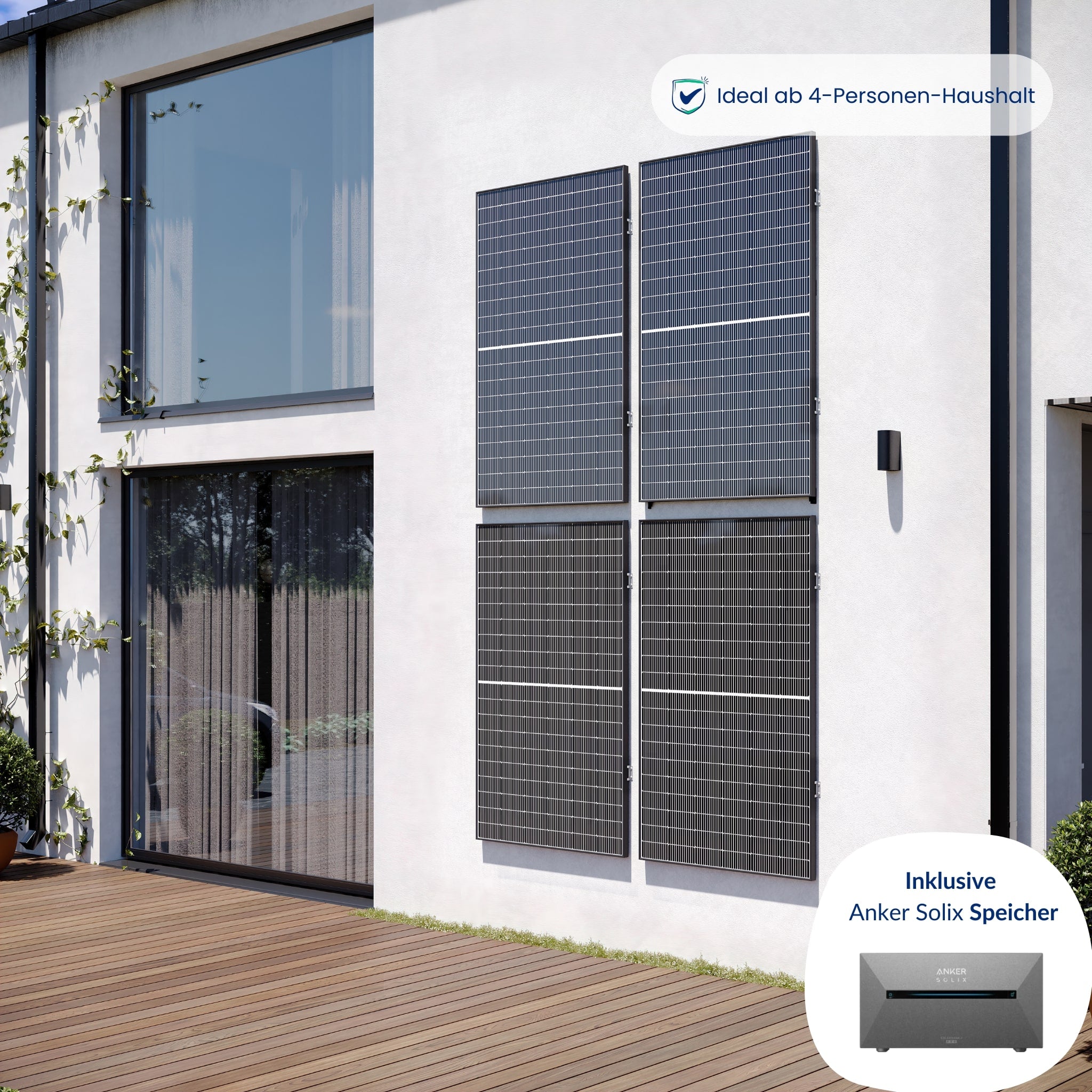 Premium Refurbished Balkonkraftwerk mit Anker-Speicher (1620W, Wand, Schwarz)