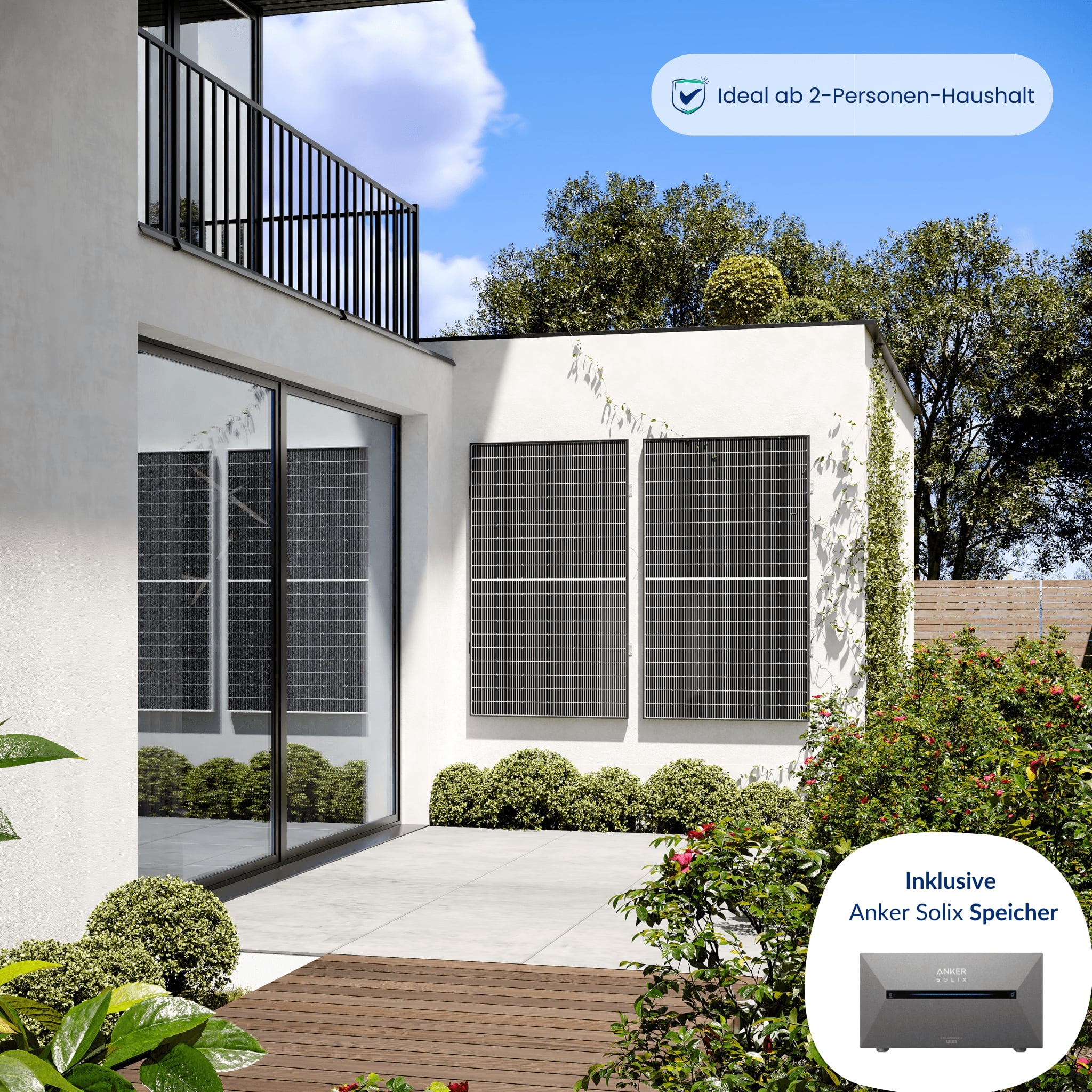 Premium Refurbished Balkonkraftwerk mit Anker-Speicher (810W, Wand, Schwarz)