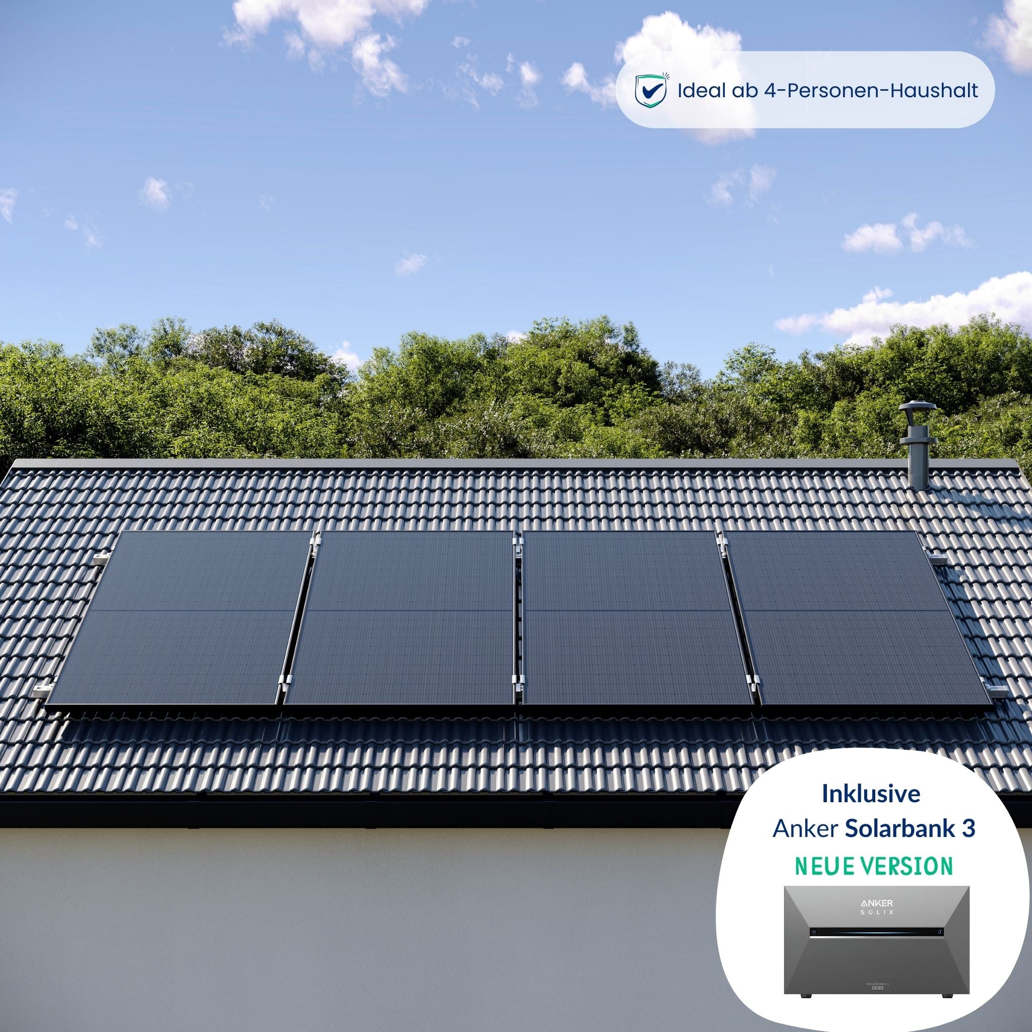 Premium Refurbished Balkonkraftwerk mit Anker Solarbank 3 (1740W, Ziegeldach, Schwarz)