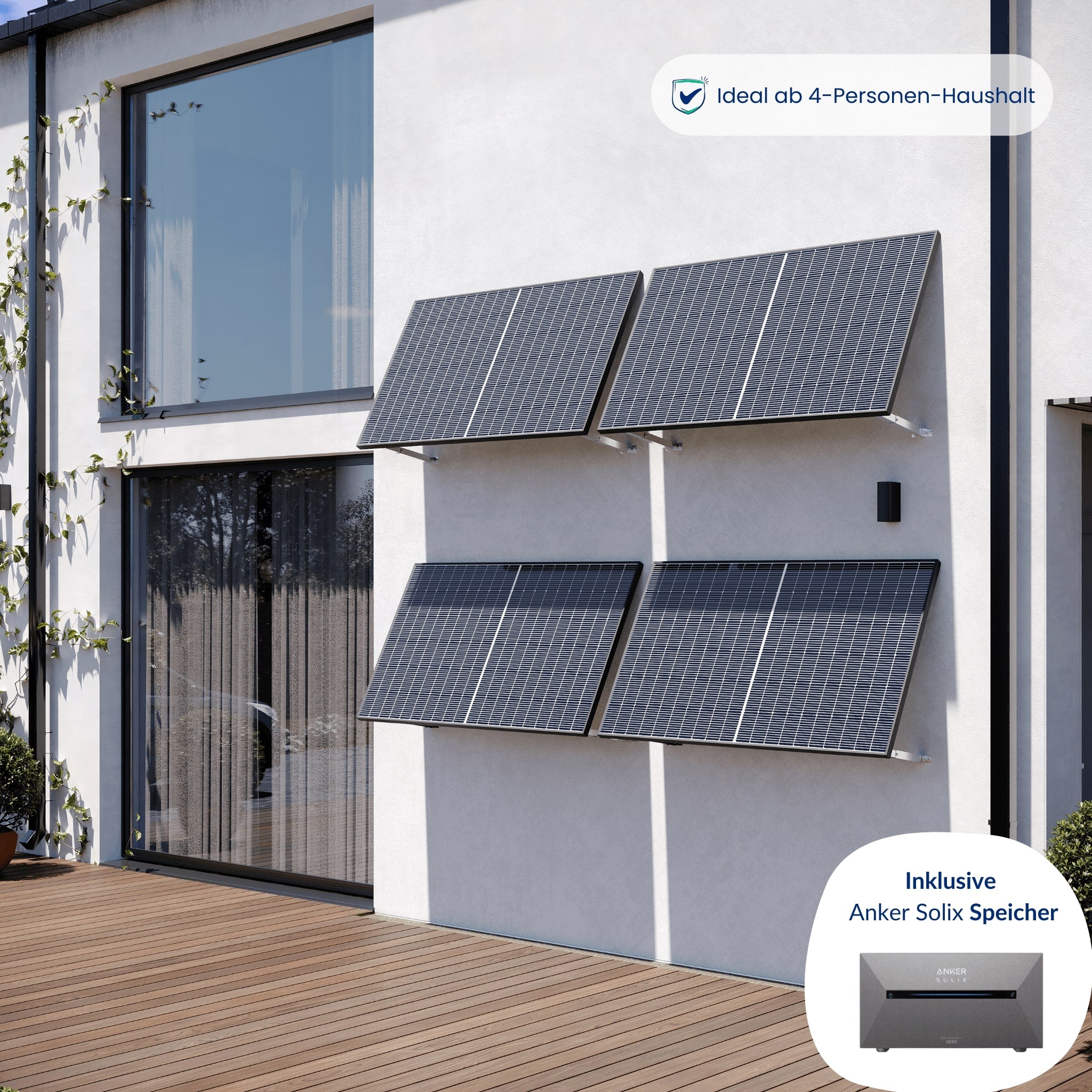Premium Refurbished Balkonkraftwerk mit Anker-Speicher (1620W, Aufständerung Wand, Schwarz)
