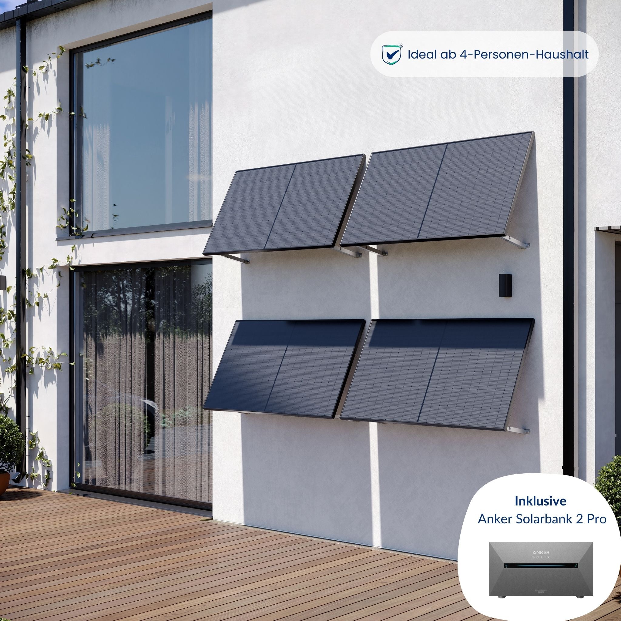 Premium Refurbished Balkonkraftwerk mit Anker-Speicher (1620W, Aufständerung Wand, Schwarz)