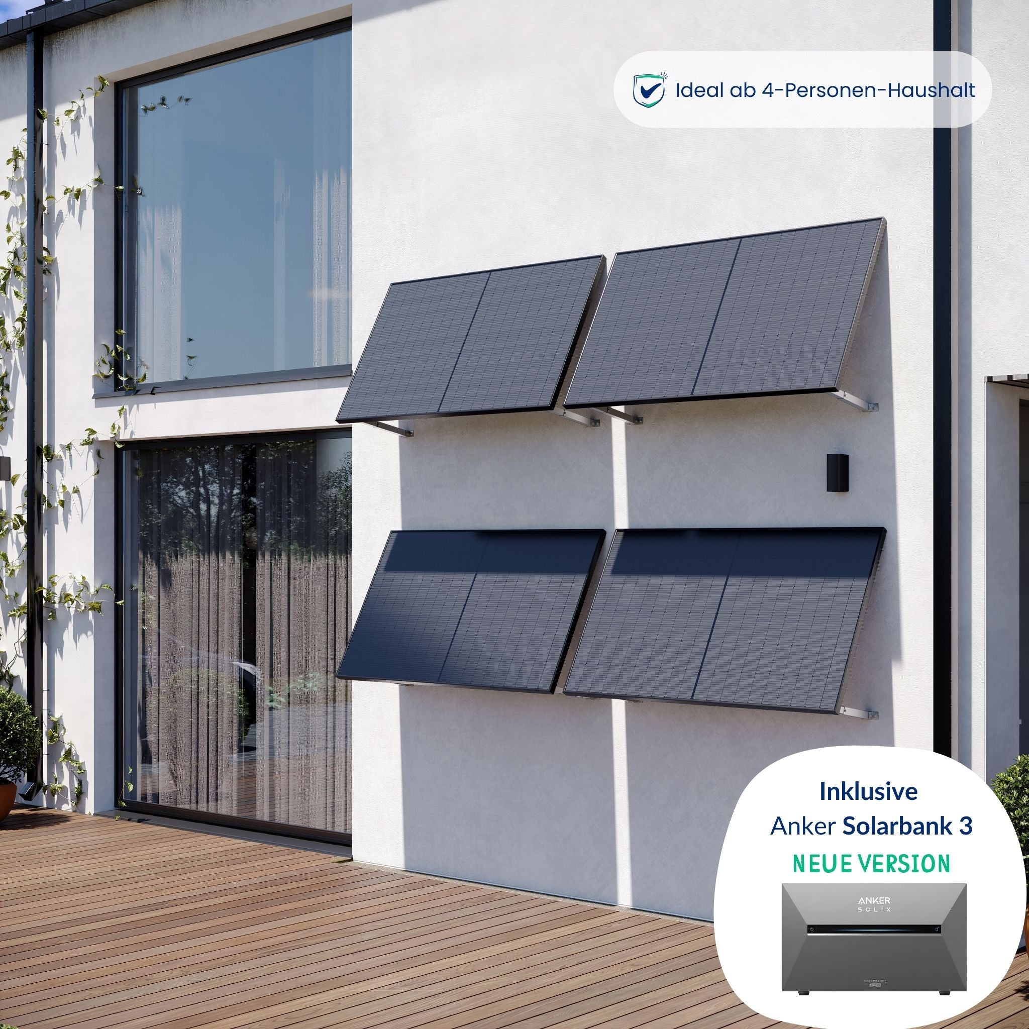 Premium Refurbished Balkonkraftwerk mit Anker Solarbank 3 (1620W, Aufständerung Wand, Schwarz)