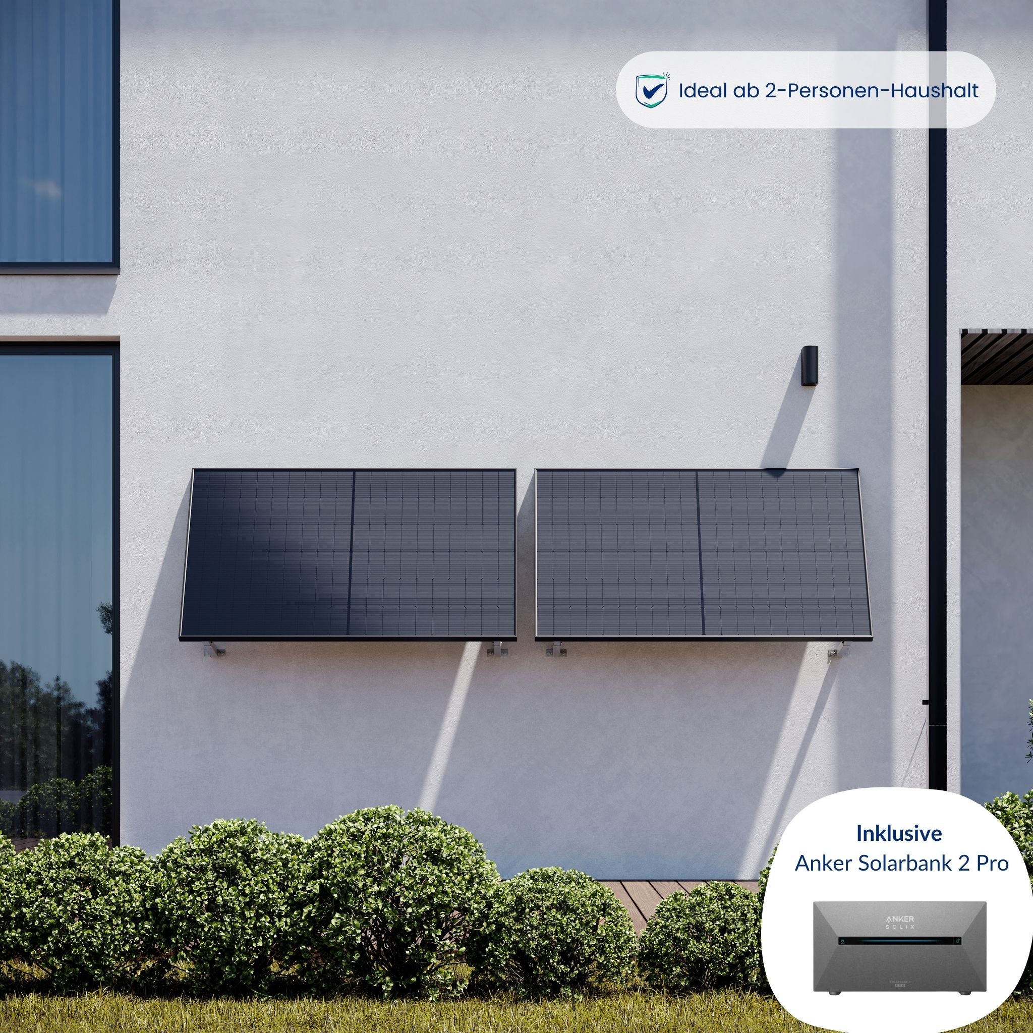 Premium Refurbished Balkonkraftwerk mit Anker-Speicher (810W, Aufständerung Wand, Schwarz)