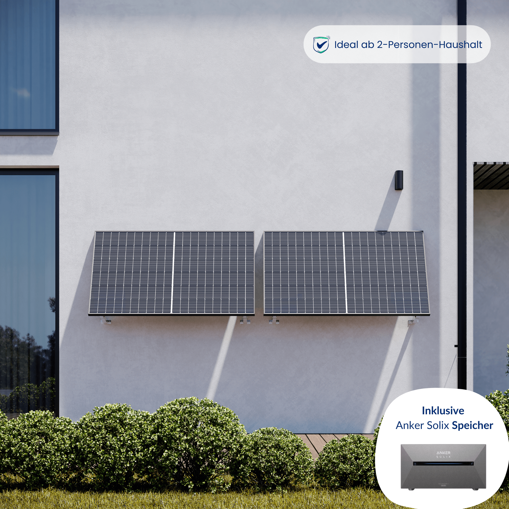 Premium Refurbished Balkonkraftwerk mit Speicher (810W, Aufständerung Wand, Schwarz)