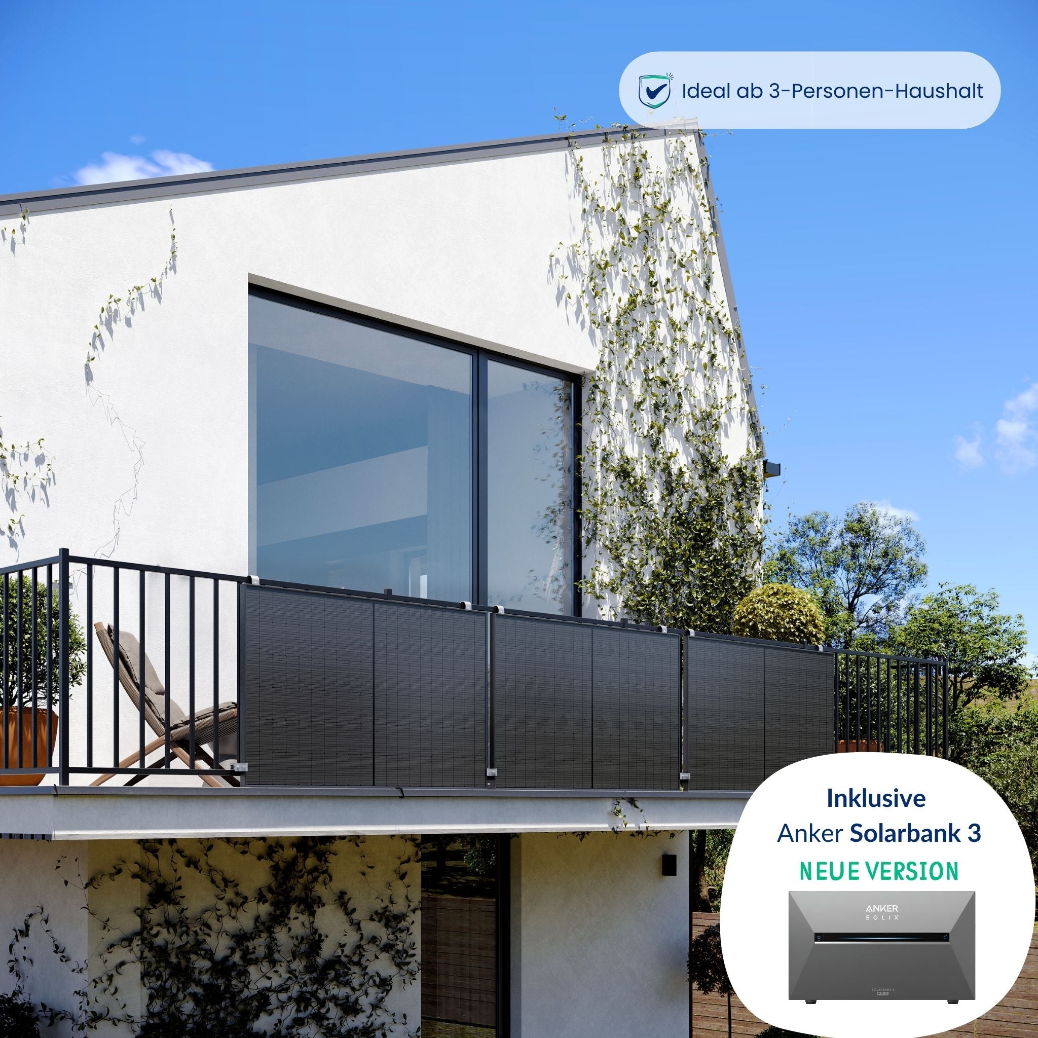 Premium Refurbished Balkonkraftwerk mit Anker Solarbank 3 (1215W, Balkon, Schwarz)