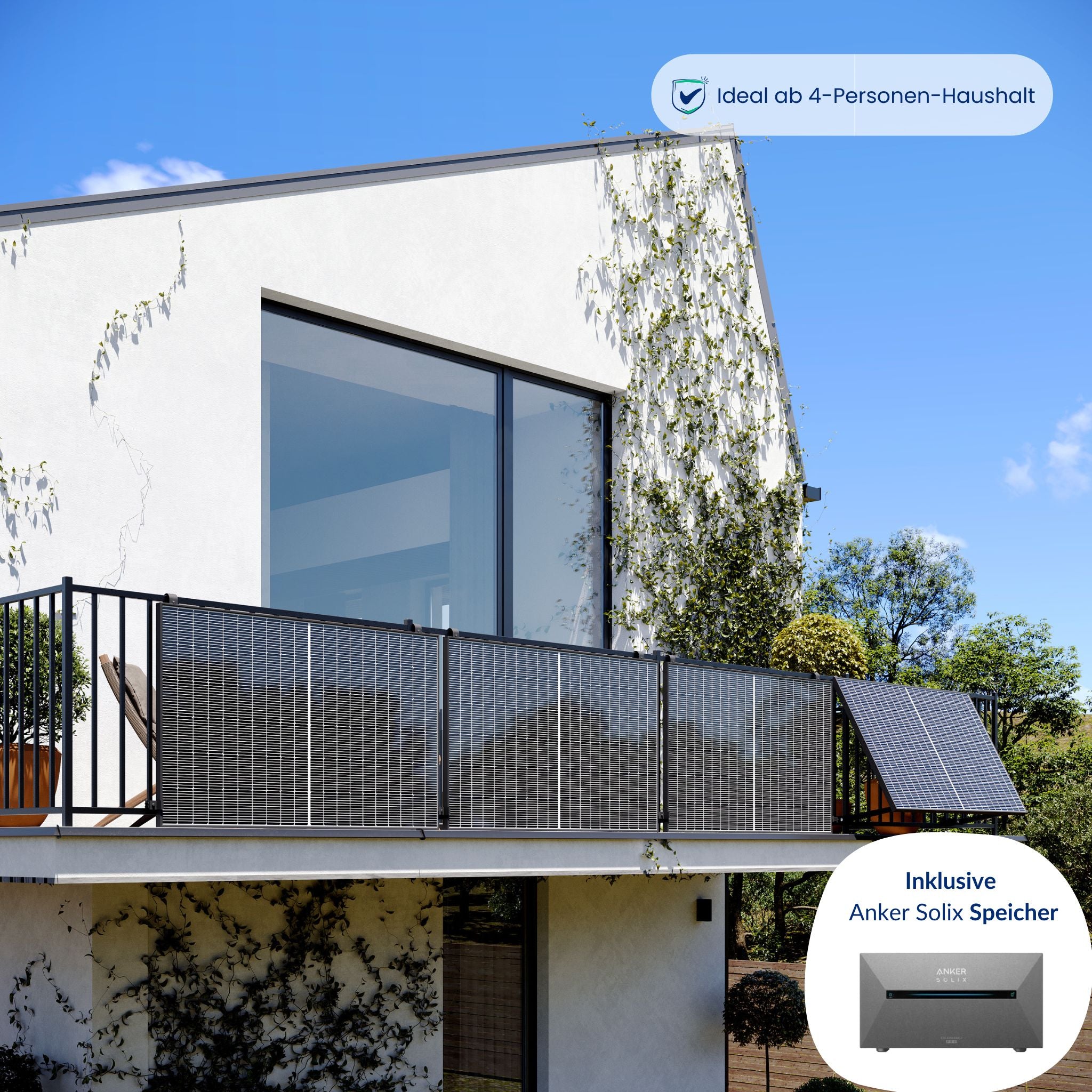 Premium Refurbished Balkonkraftwerk mit Anker-Speicher (1620W, Balkon, Schwarz)