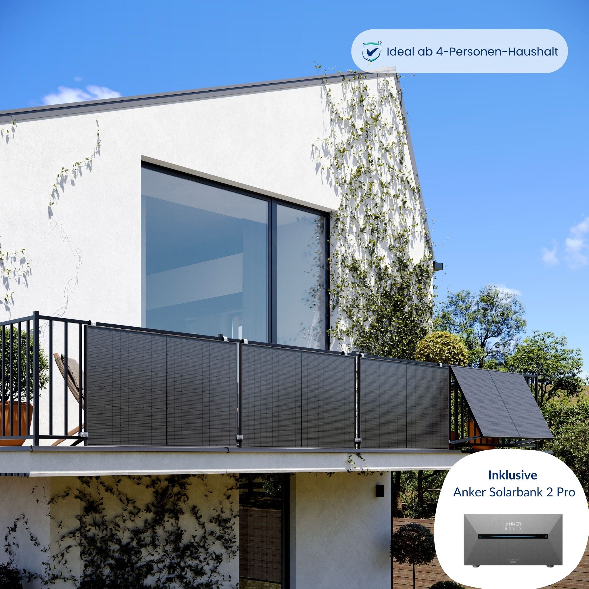 Premium Refurbished Balkonkraftwerk mit Anker-Speicher (1620W, Balkon, Schwarz)