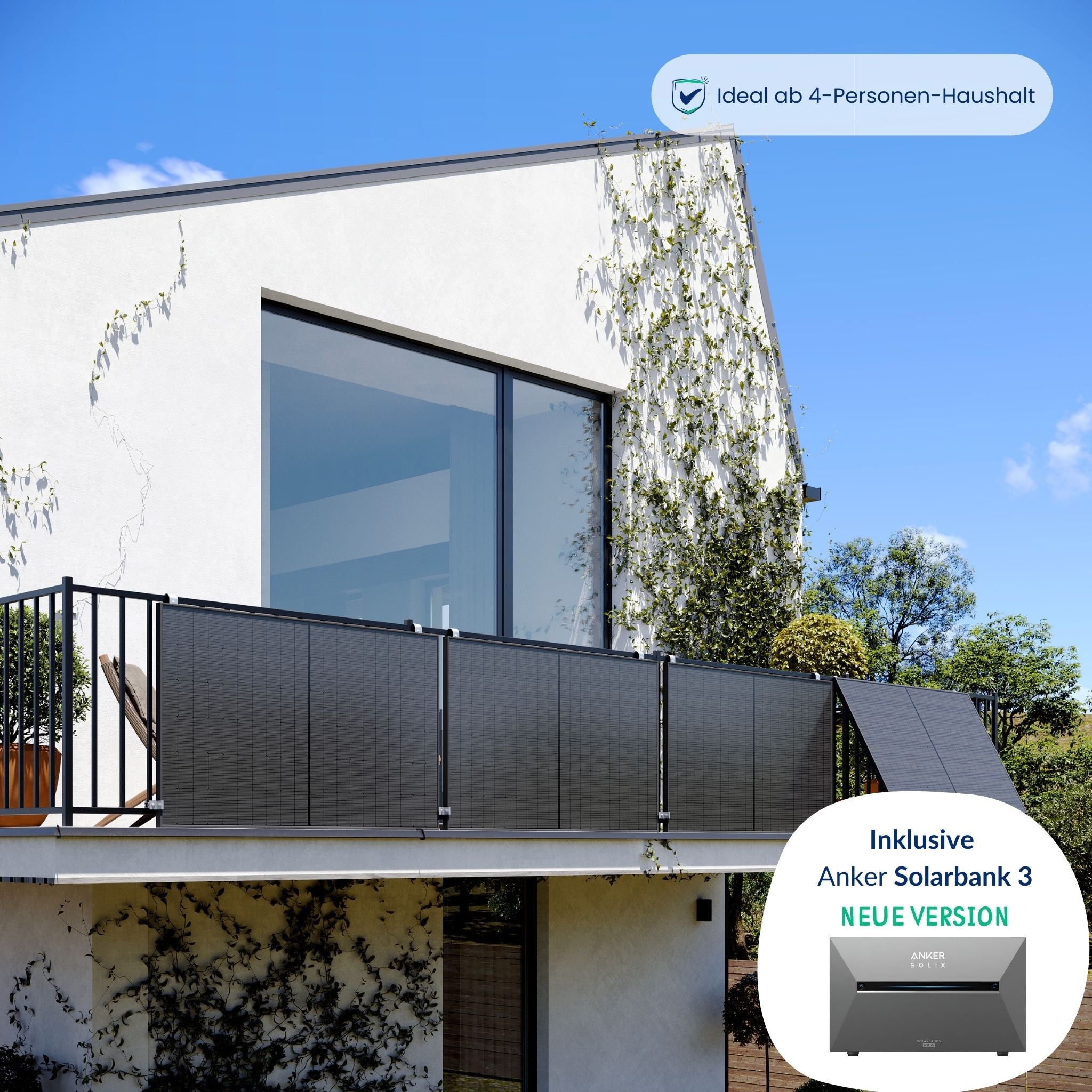 Premium Refurbished Balkonkraftwerk mit Anker Solarbank 3 (1620W, Balkon, Schwarz)