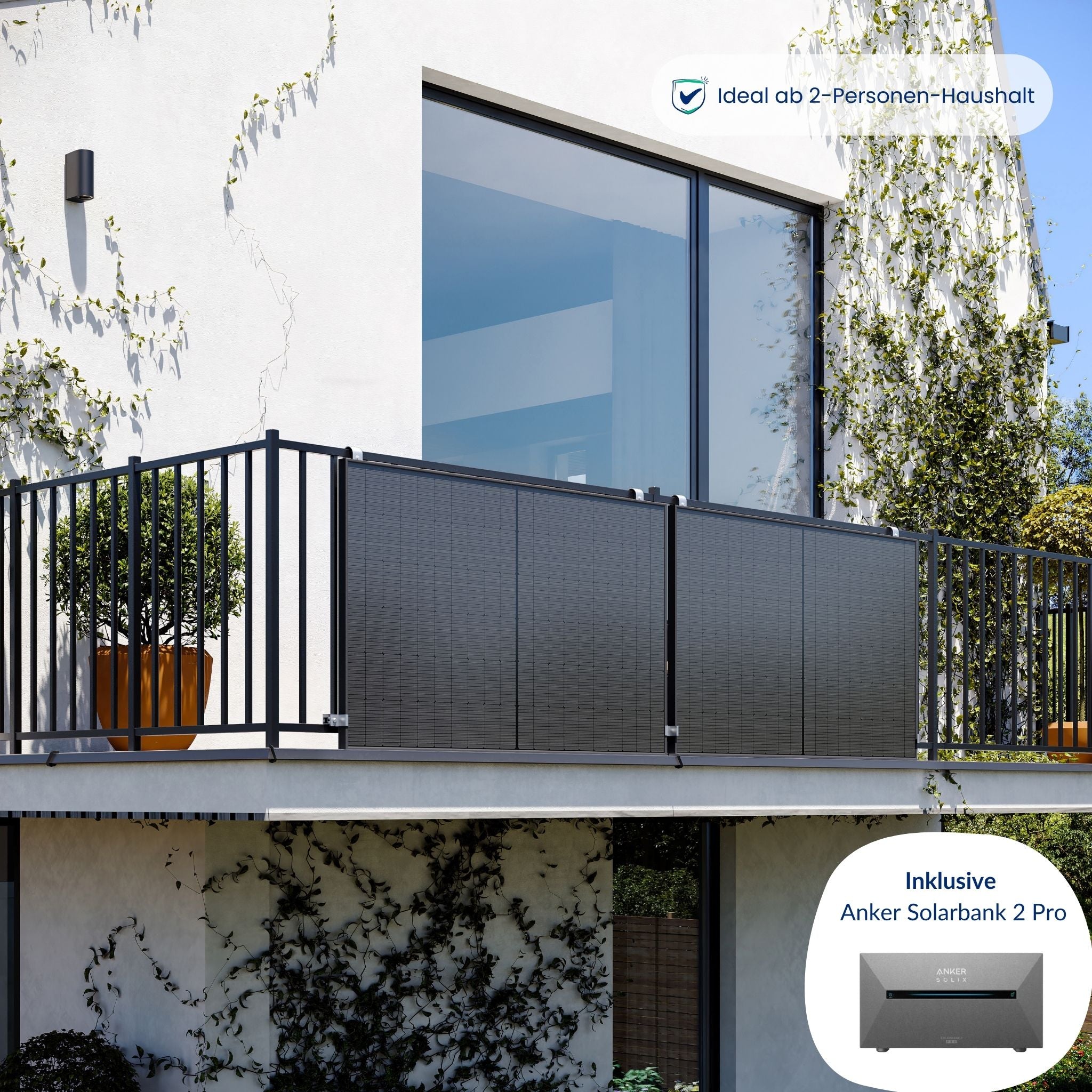 Premium Refurbished Balkonkraftwerk mit Anker-Speicher (810W, Balkon, Schwarz)