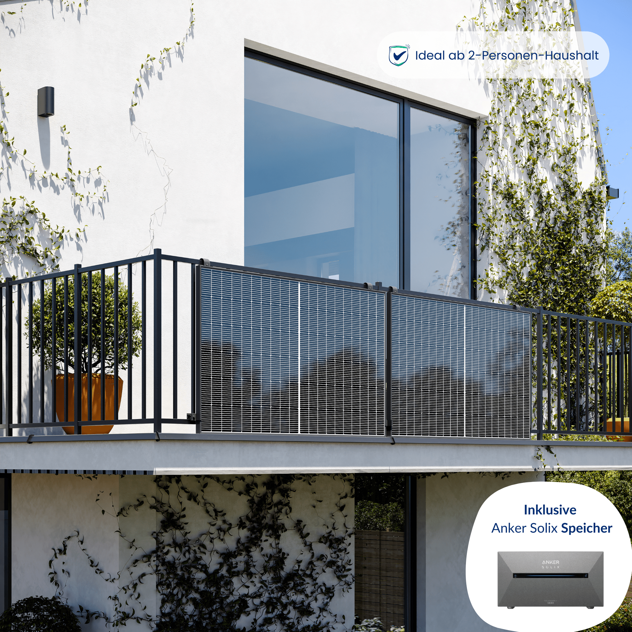 Premium Refurbished Balkonkraftwerk mit Speicher (810W, Balkon, Schwarz)