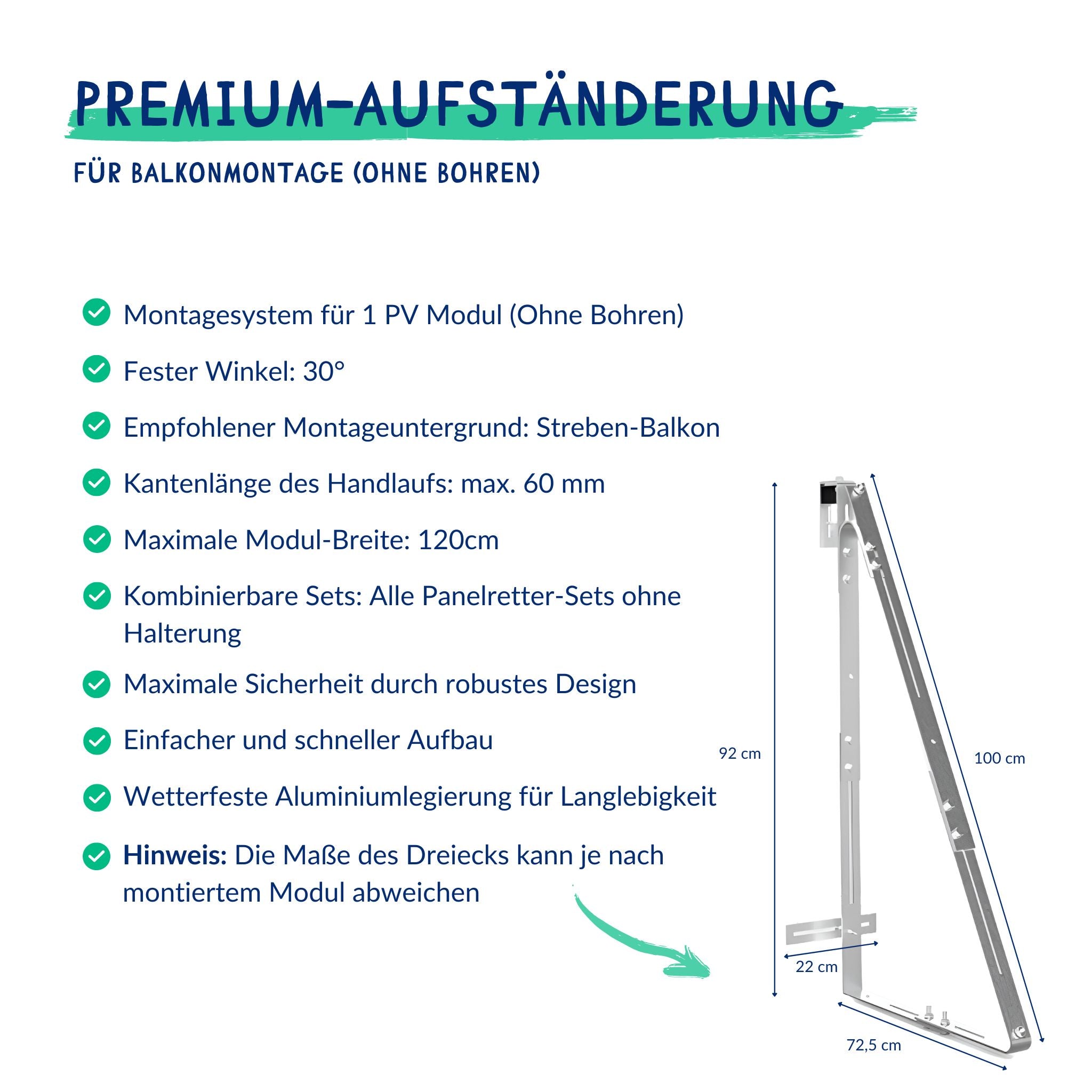Premium-Aufständerung für Balkonmontage (Ohne Bohren)