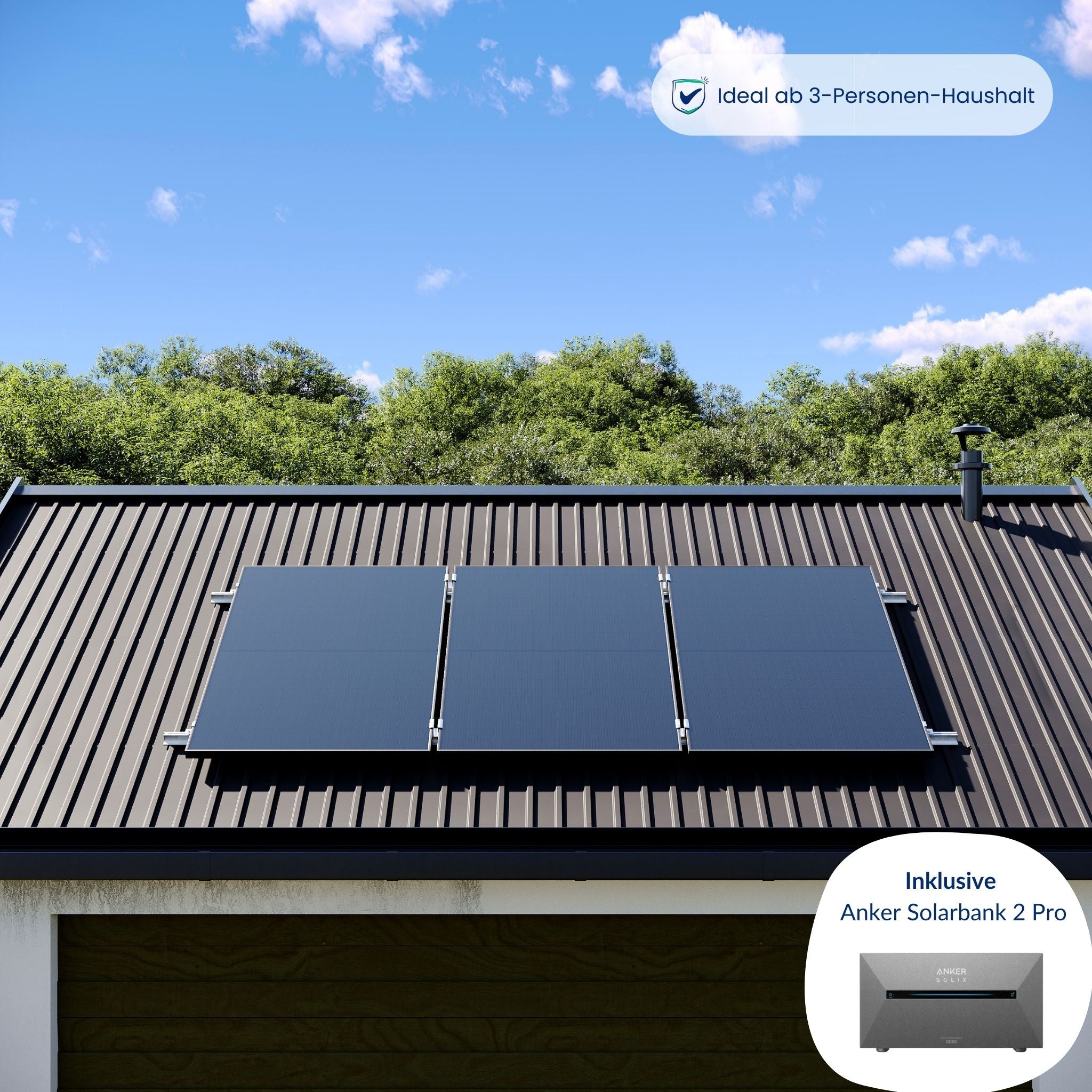 Premium Refurbished Balkonkraftwerk mit Anker-Speicher (1215W, Blechdach, Schwarz)