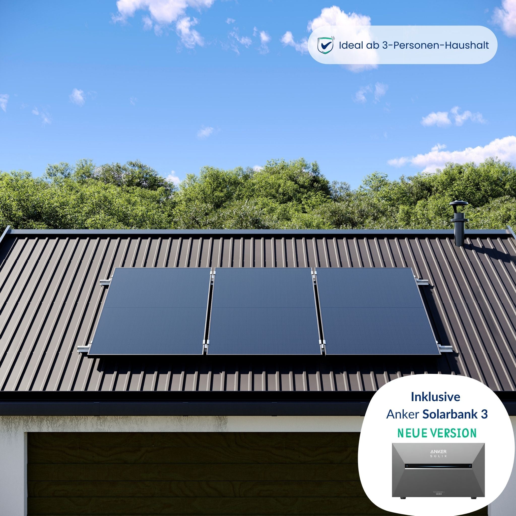 Premium Refurbished Balkonkraftwerk mit Anker Solarbank 3 (1215W, Blechdach, Schwarz)