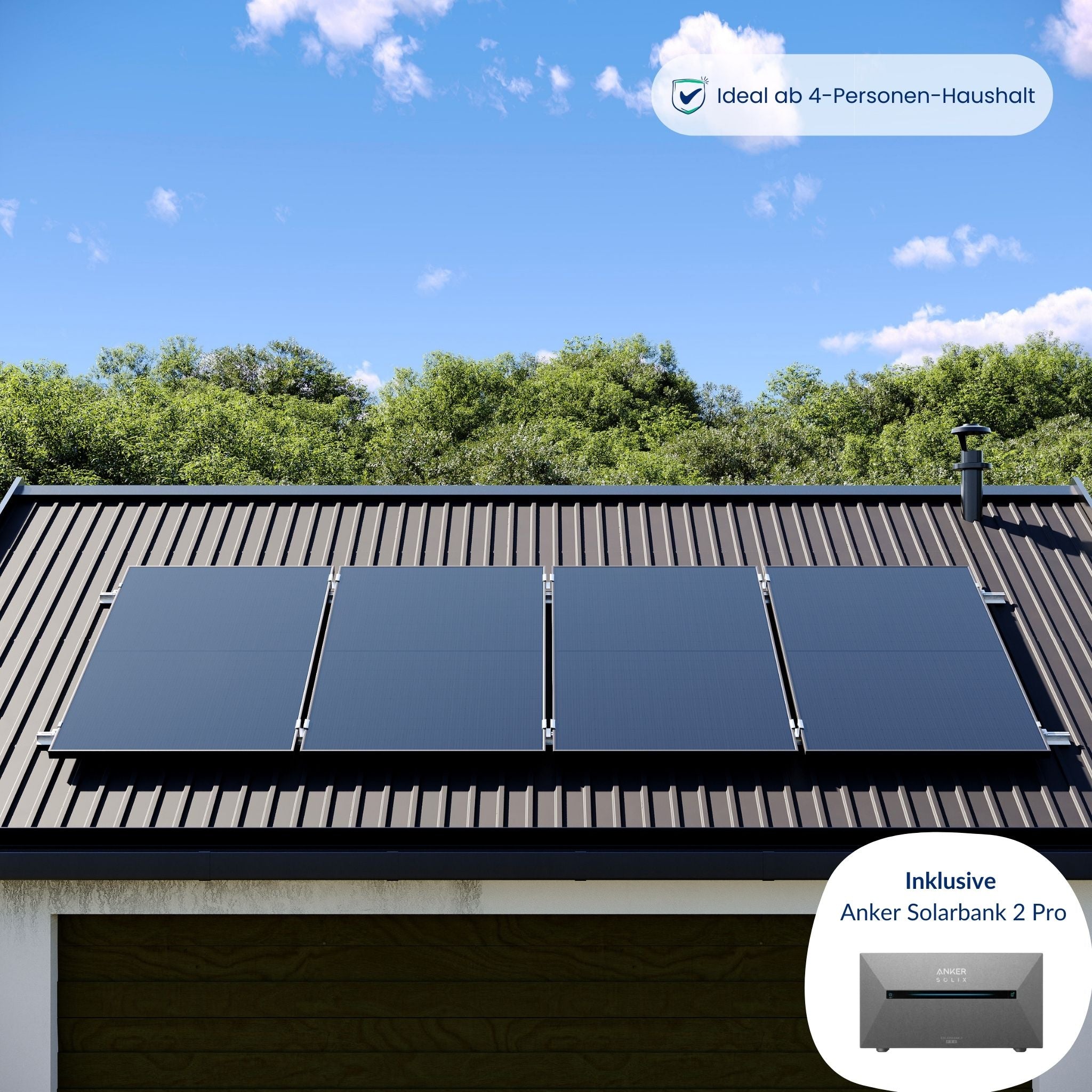 Premium Refurbished Balkonkraftwerk mit Anker-Speicher (1620W, Blechdach, Schwarz)