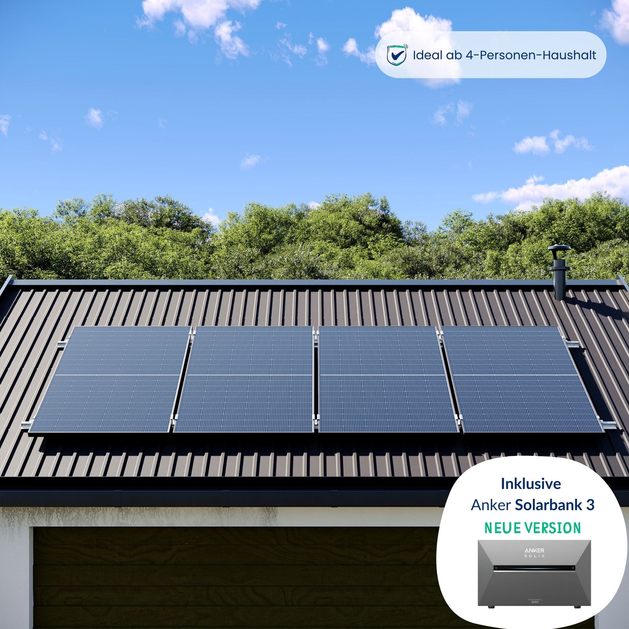 Premium Refurbished Balkonkraftwerk mit Anker Solarbank 3 (1620W, Blechdach, Schwarz)
