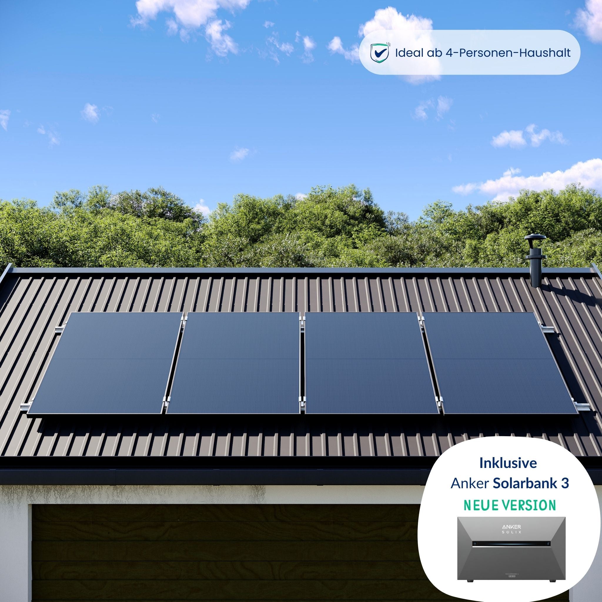 Premium Refurbished Balkonkraftwerk mit Anker Solarbank 3 (1620W, Blechdach, Schwarz)