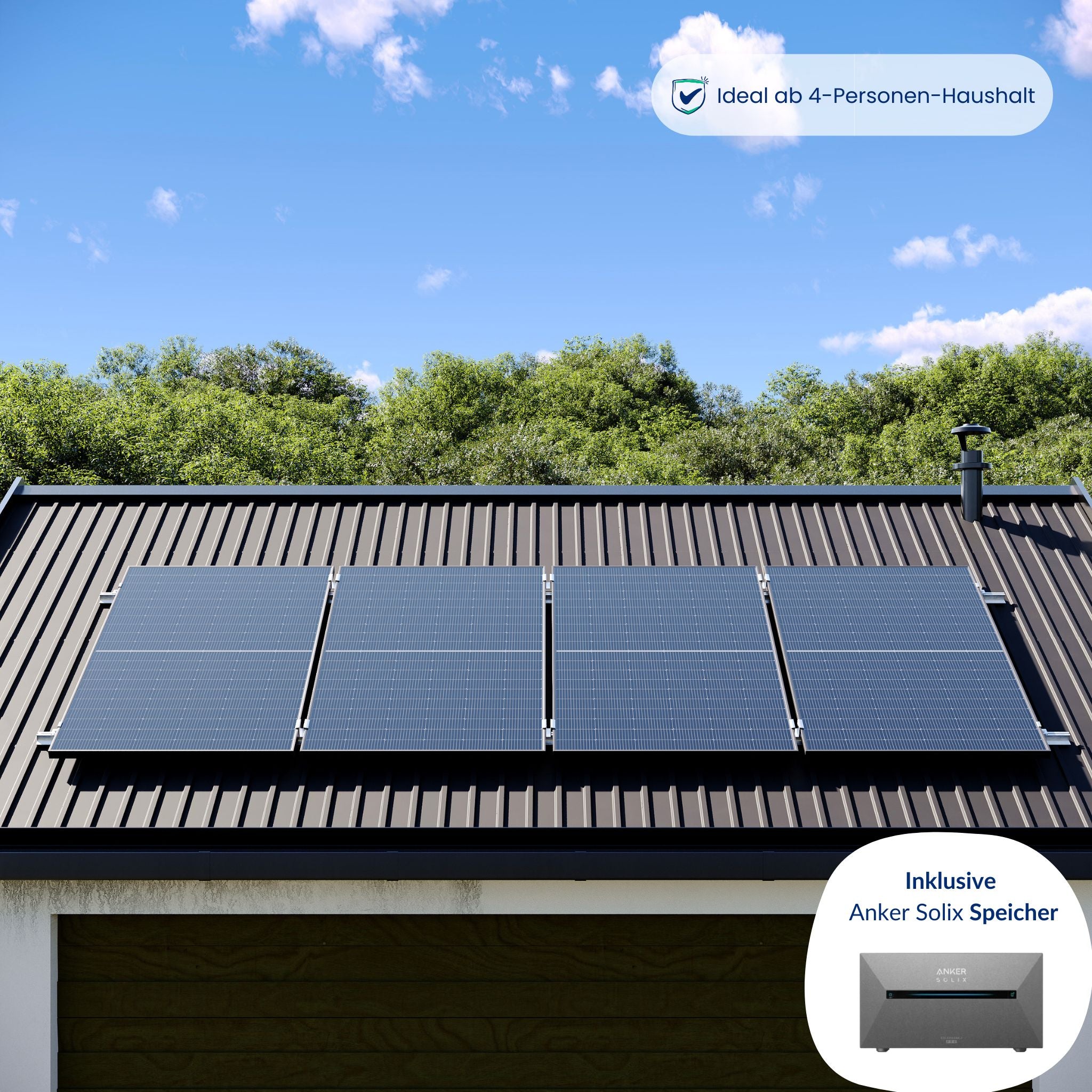 Premium Refurbished Balkonkraftwerk mit Speicher (1620W, Blechdach, Schwarz)