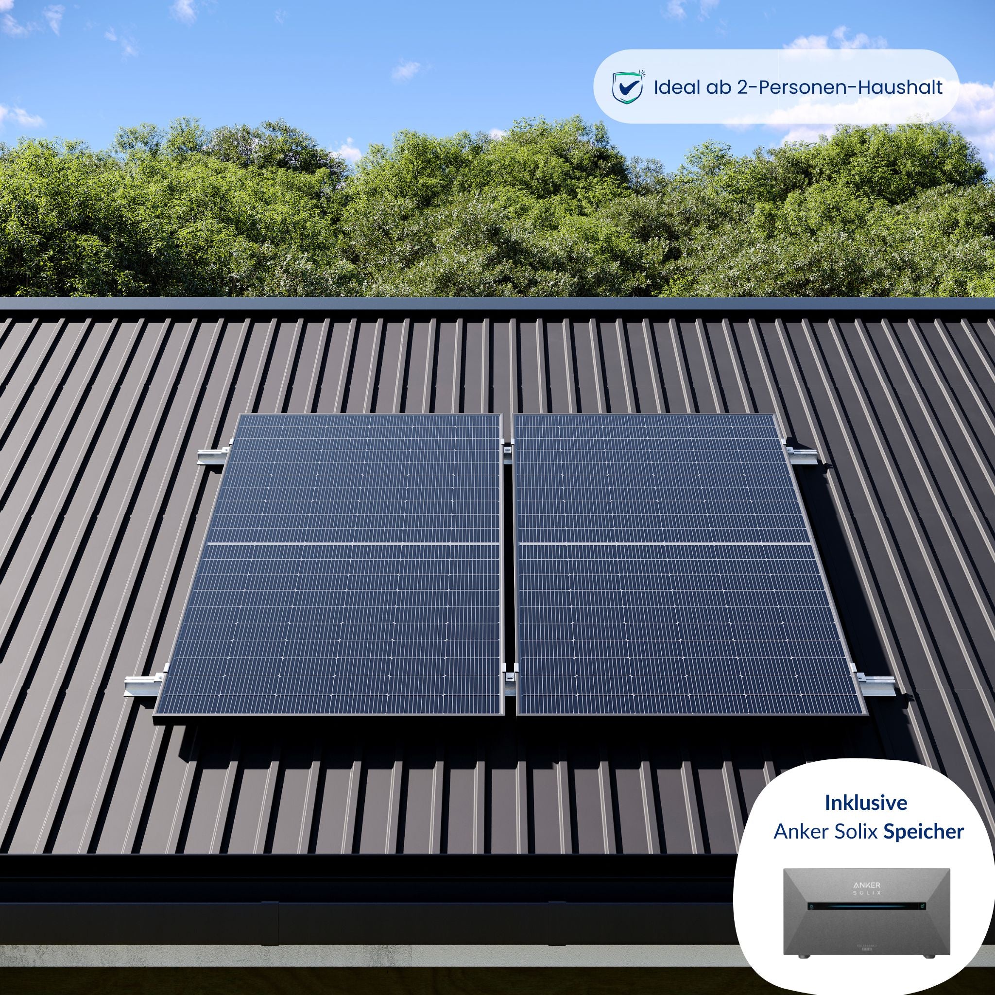 Premium Refurbished Balkonkraftwerk mit Speicher (810W, Blechdach, Schwarz)