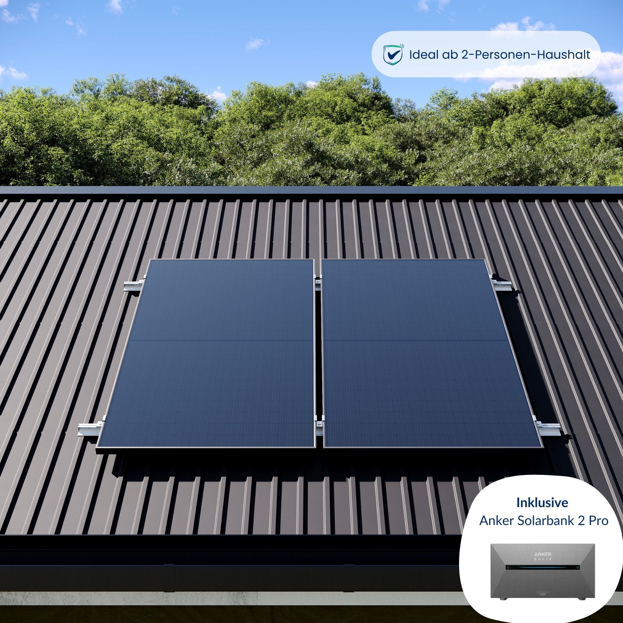 Premium Refurbished Balkonkraftwerk mit Anker-Speicher (810W, Blechdach, Schwarz)