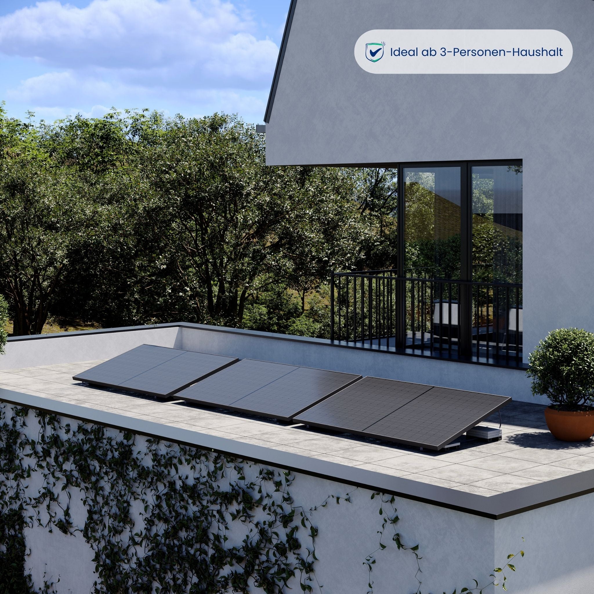 Premium Refurbished Balkonkraftwerk (1215W, Flachdach, Schwarz)