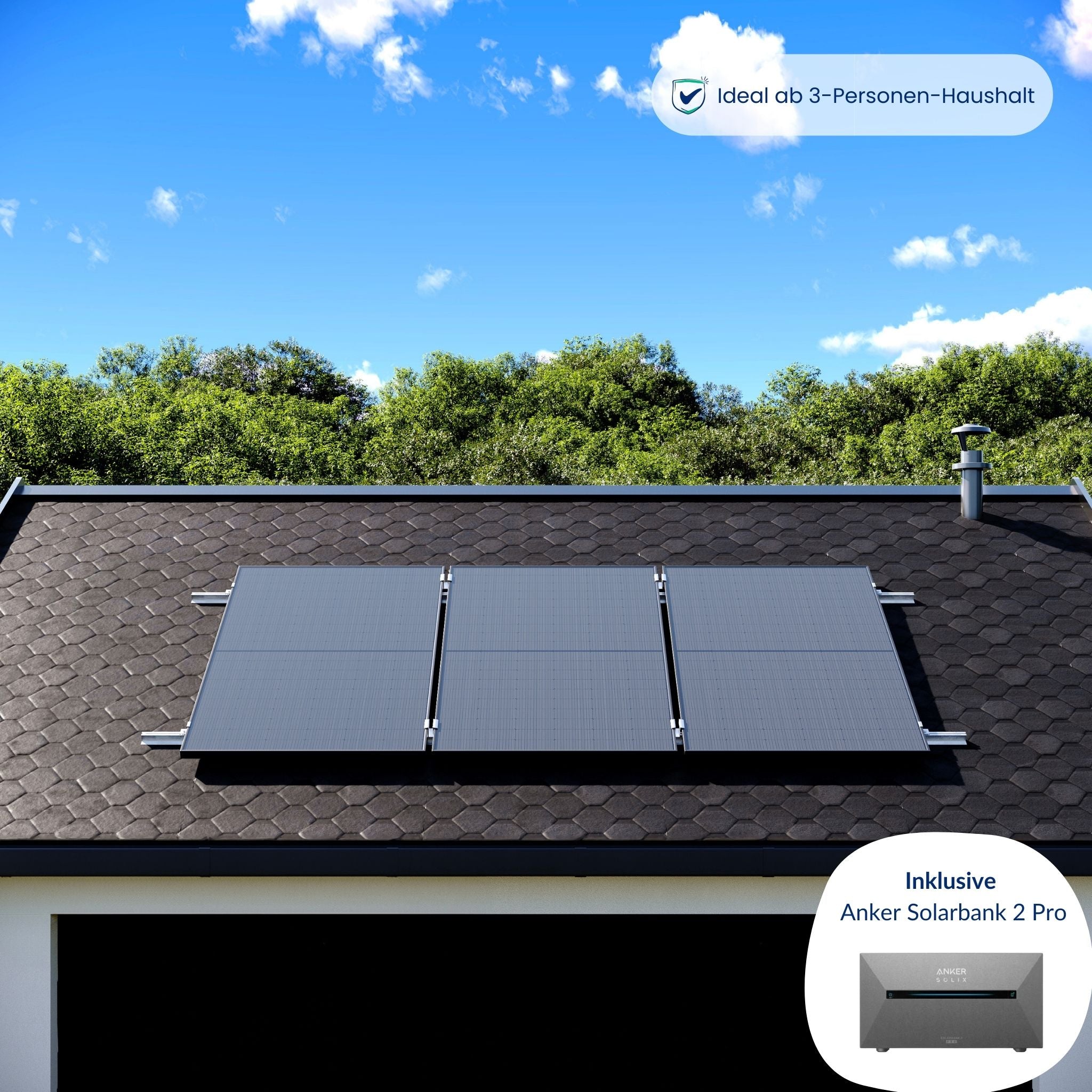Premium Refurbished Balkonkraftwerk mit Anker-Speicher (1215W, Gartenhaus/Bitumen, Schwarz)