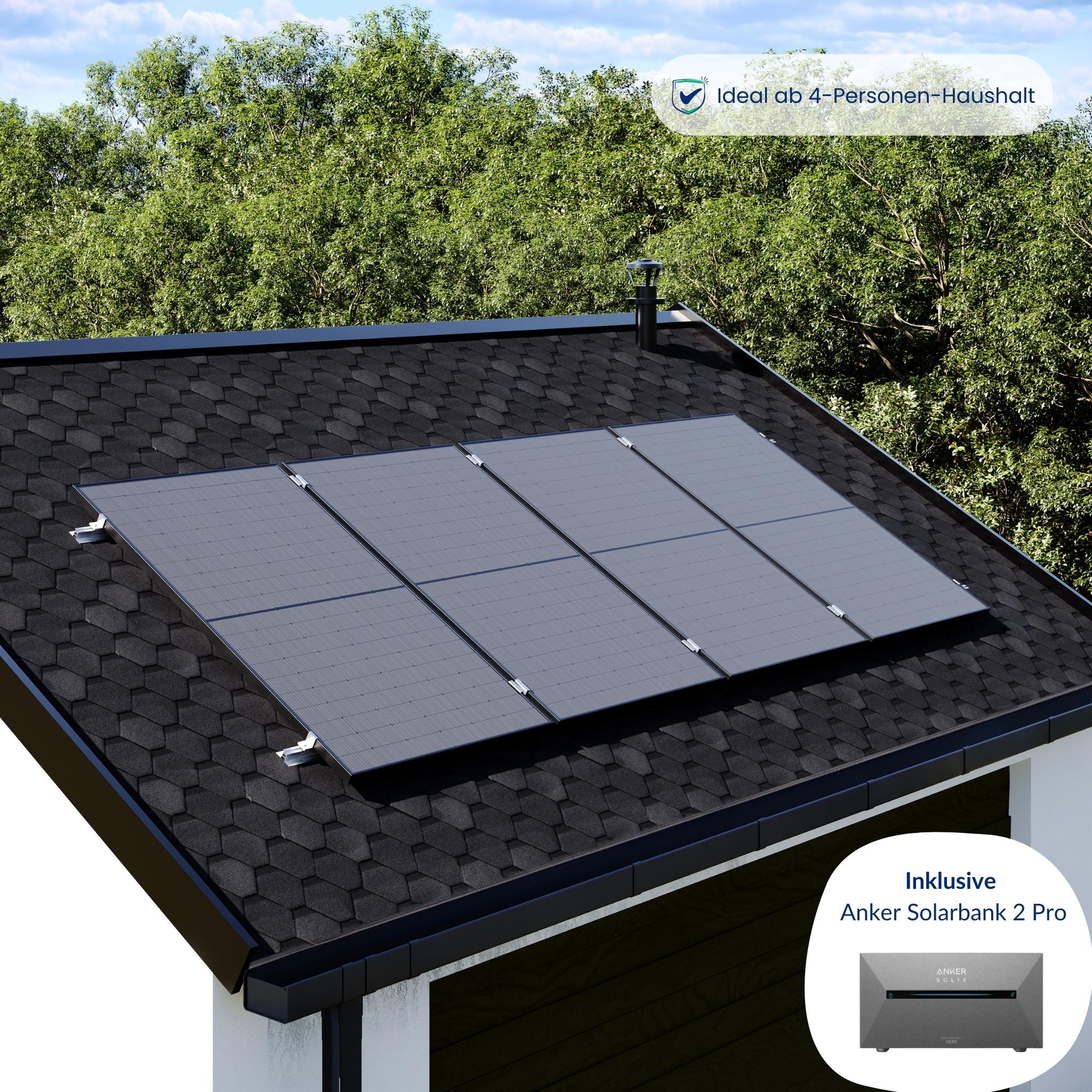 Premium Refurbished Balkonkraftwerk mit Anker-Speicher (1620W, Gartenhaus/Bitumen, Schwarz)