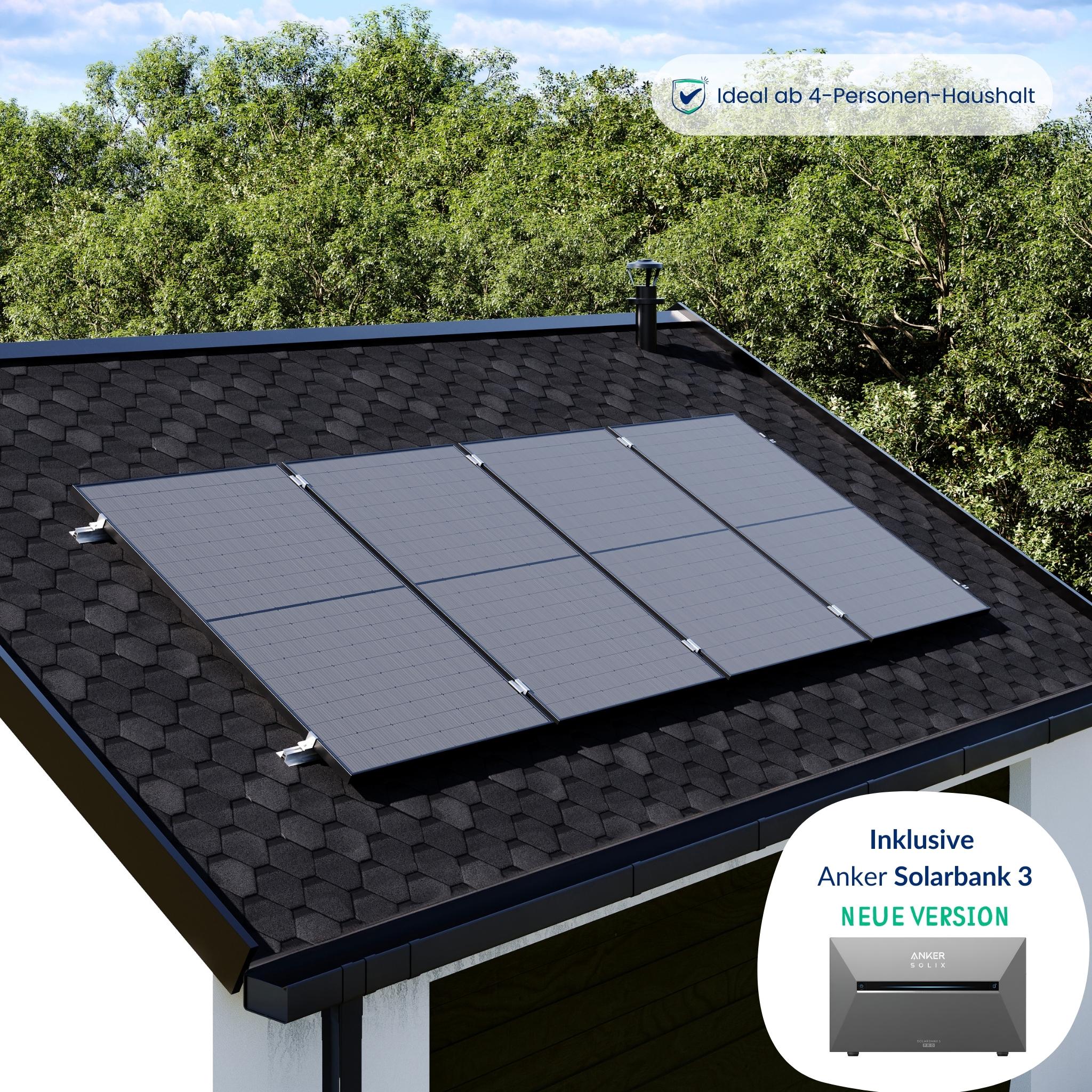 Premium Refurbished Balkonkraftwerk mit Anker Solarbank 3 (1620W, Gartenhaus/Bitumen, Schwarz)