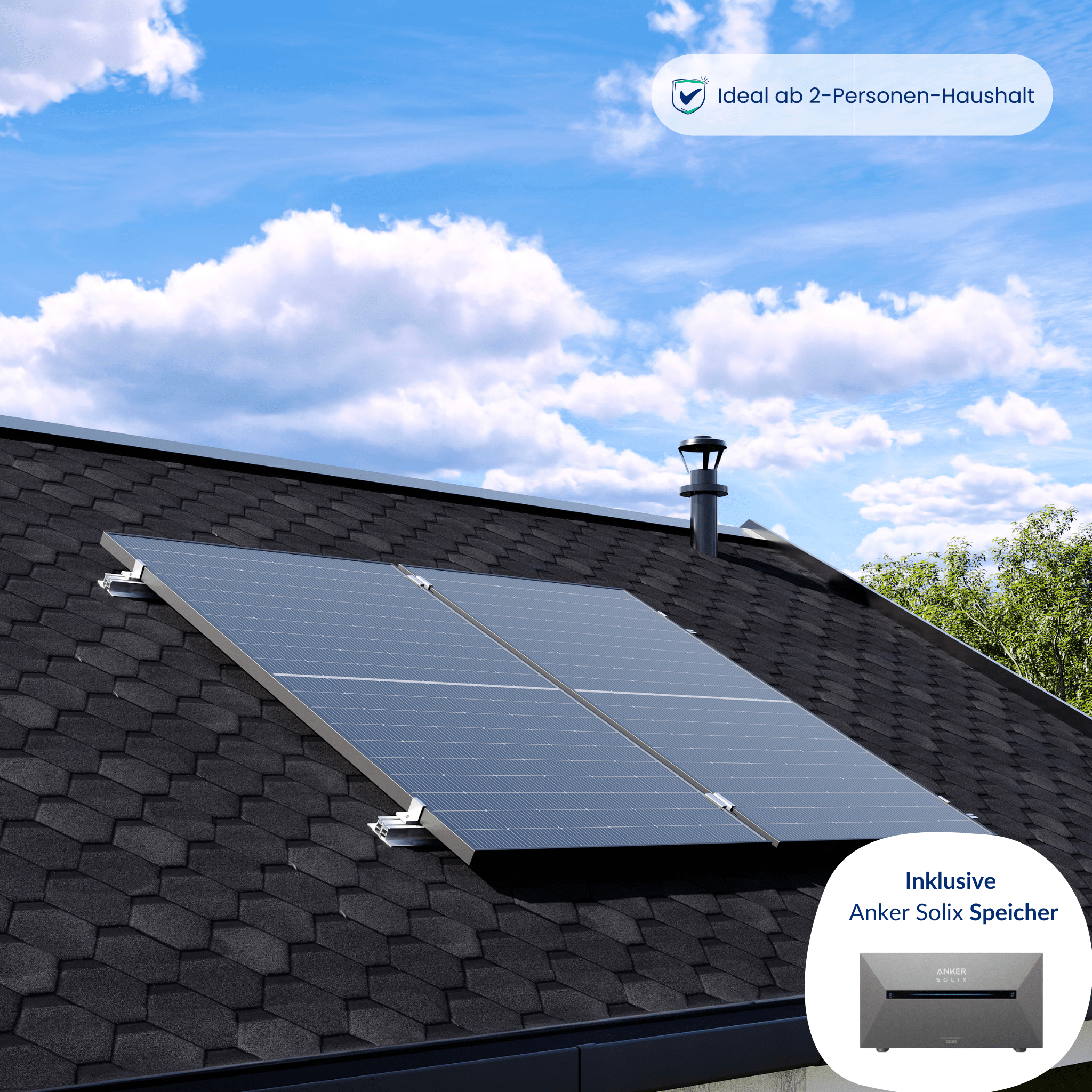 Premium Refurbished Balkonkraftwerk mit Speicher (810W, Gartenhaus/Bitumen, Schwarz)