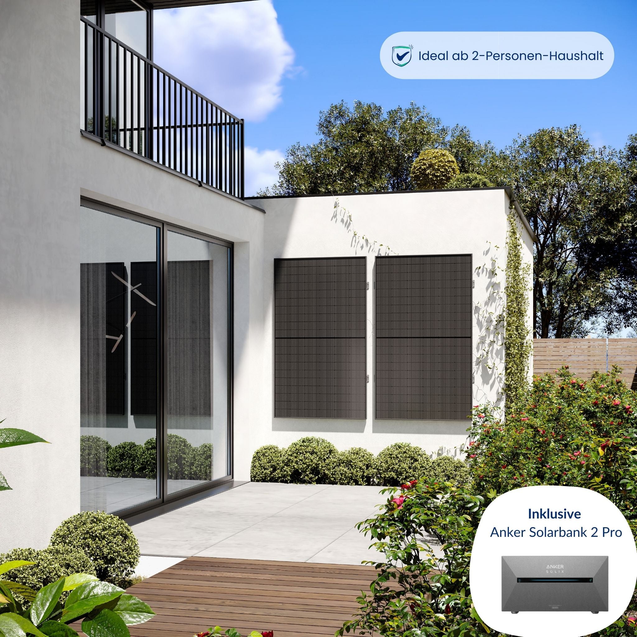 Premium Refurbished Balkonkraftwerk mit Anker-Speicher (810W, Wand, Schwarz)
