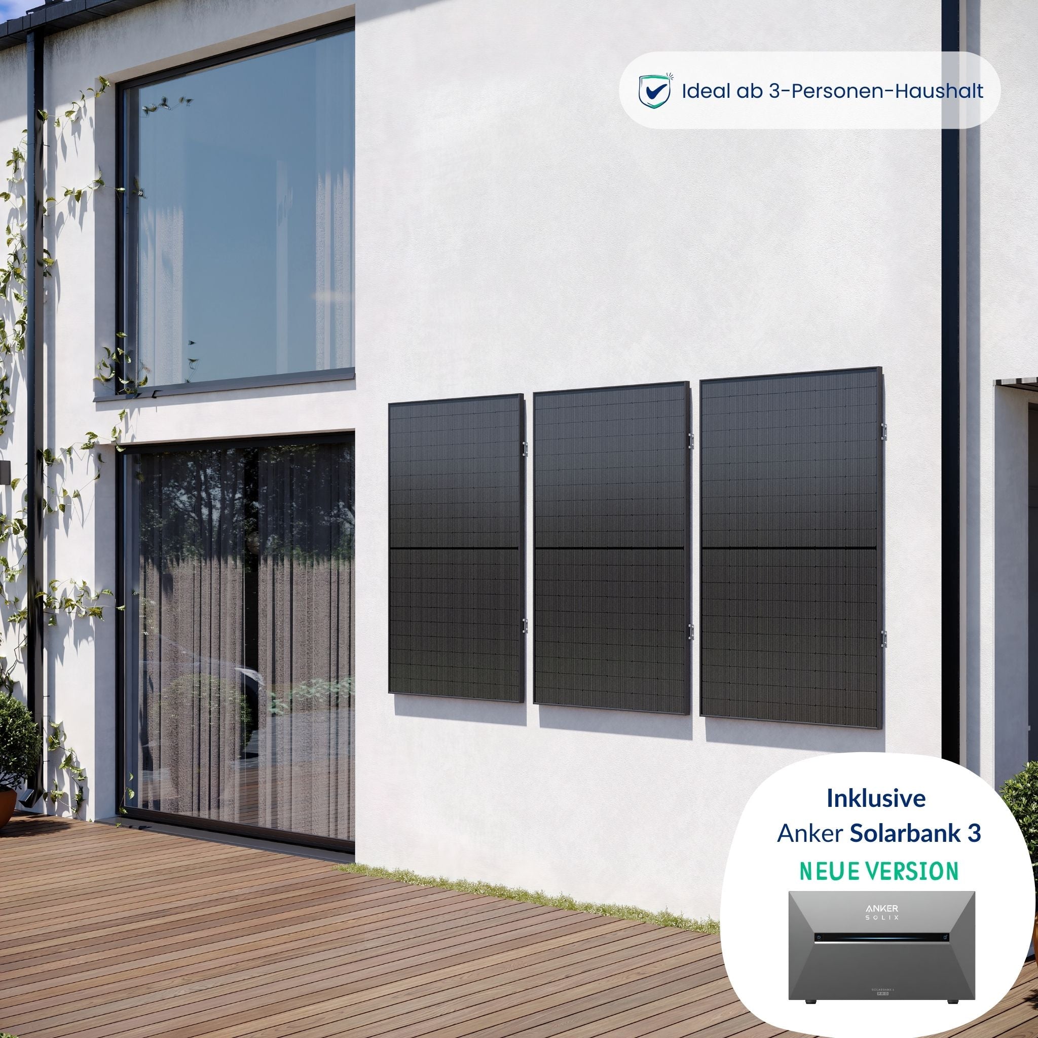 Premium Refurbished Balkonkraftwerk mit Anker Solarbank 3 (1215W, Basic, Schwarz)