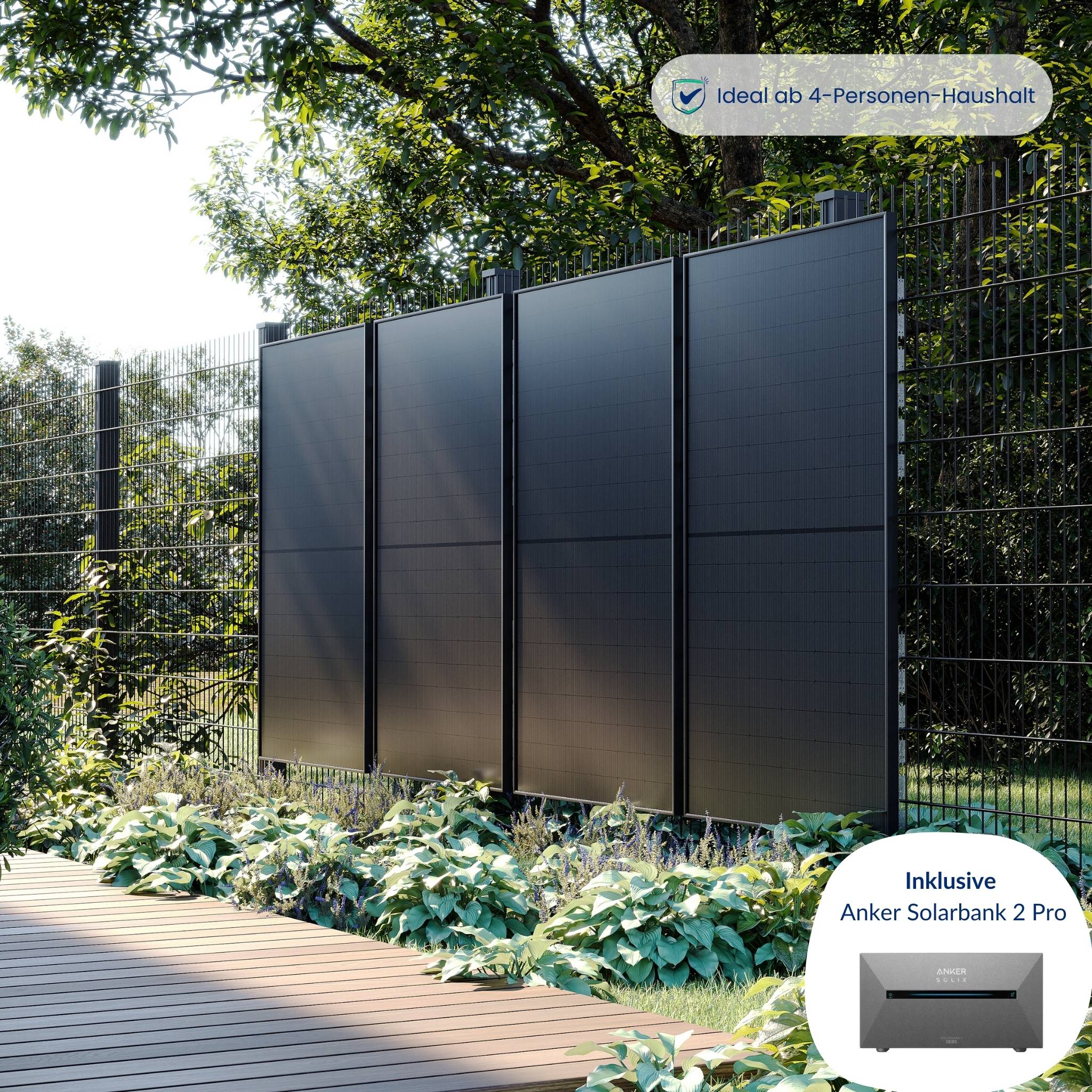 Premium Refurbished Balkonkraftwerk mit Anker-Speicher (1620W, Zaun, Schwarz)