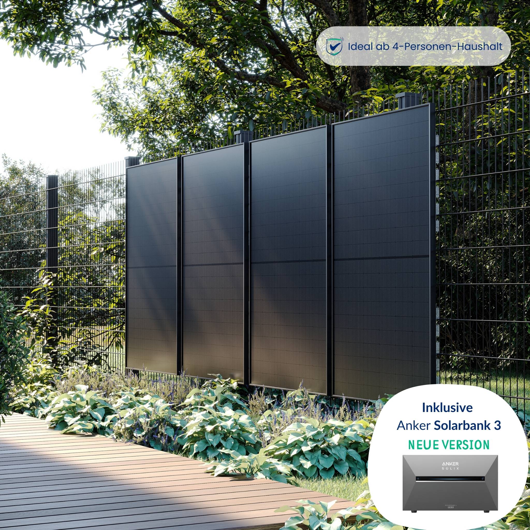 Premium Refurbished Balkonkraftwerk mit Anker Solarbank 3 (1620W, Zaun, Schwarz)