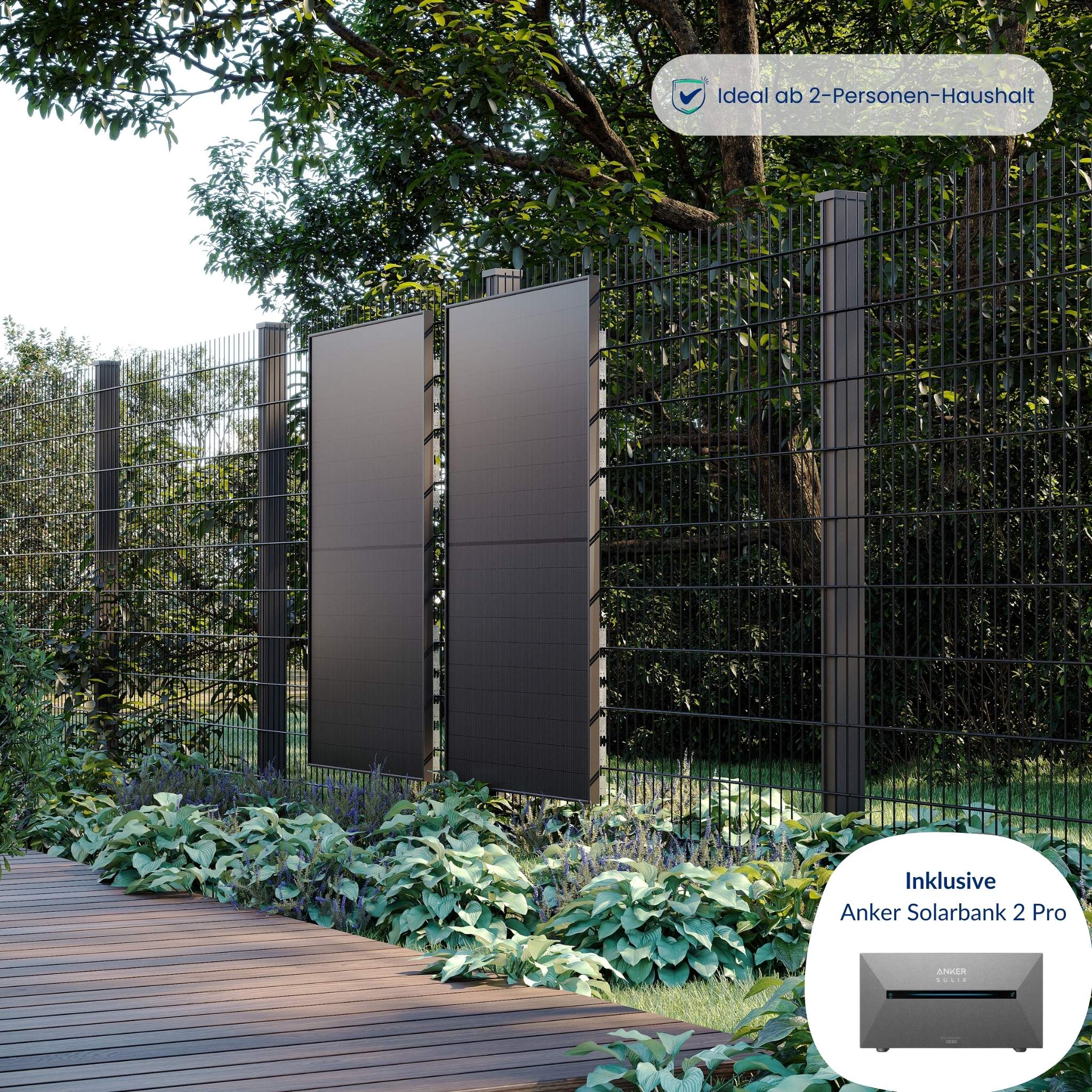Premium Refurbished Balkonkraftwerk mit Anker-Speicher (810W, Zaun)