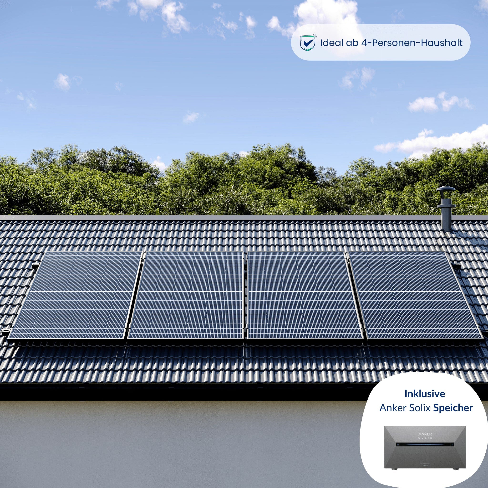 Premium Refurbished Balkonkraftwerk mit Anker-Speicher (1620W, Ziegeldach, Schwarz)