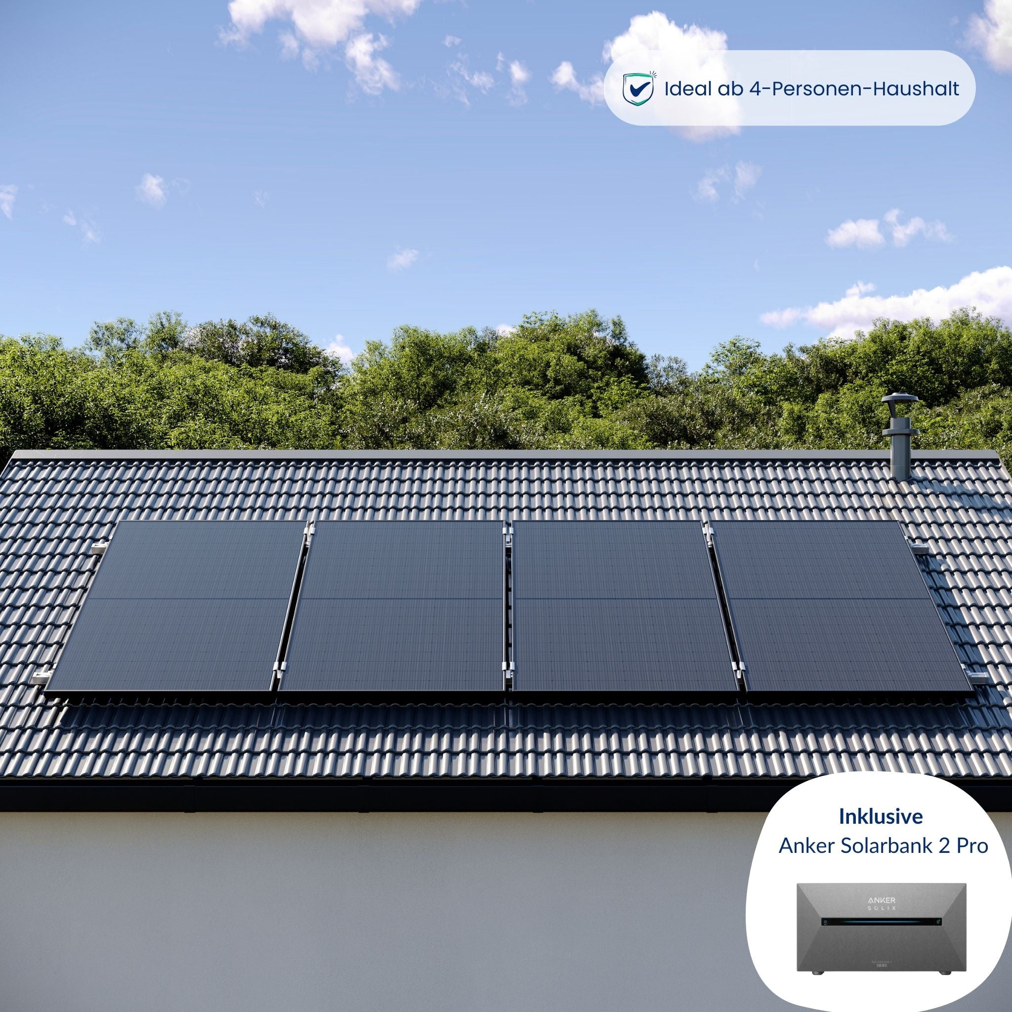 Premium Refurbished Balkonkraftwerk mit Anker-Speicher (1620W, Ziegeldach, Schwarz)