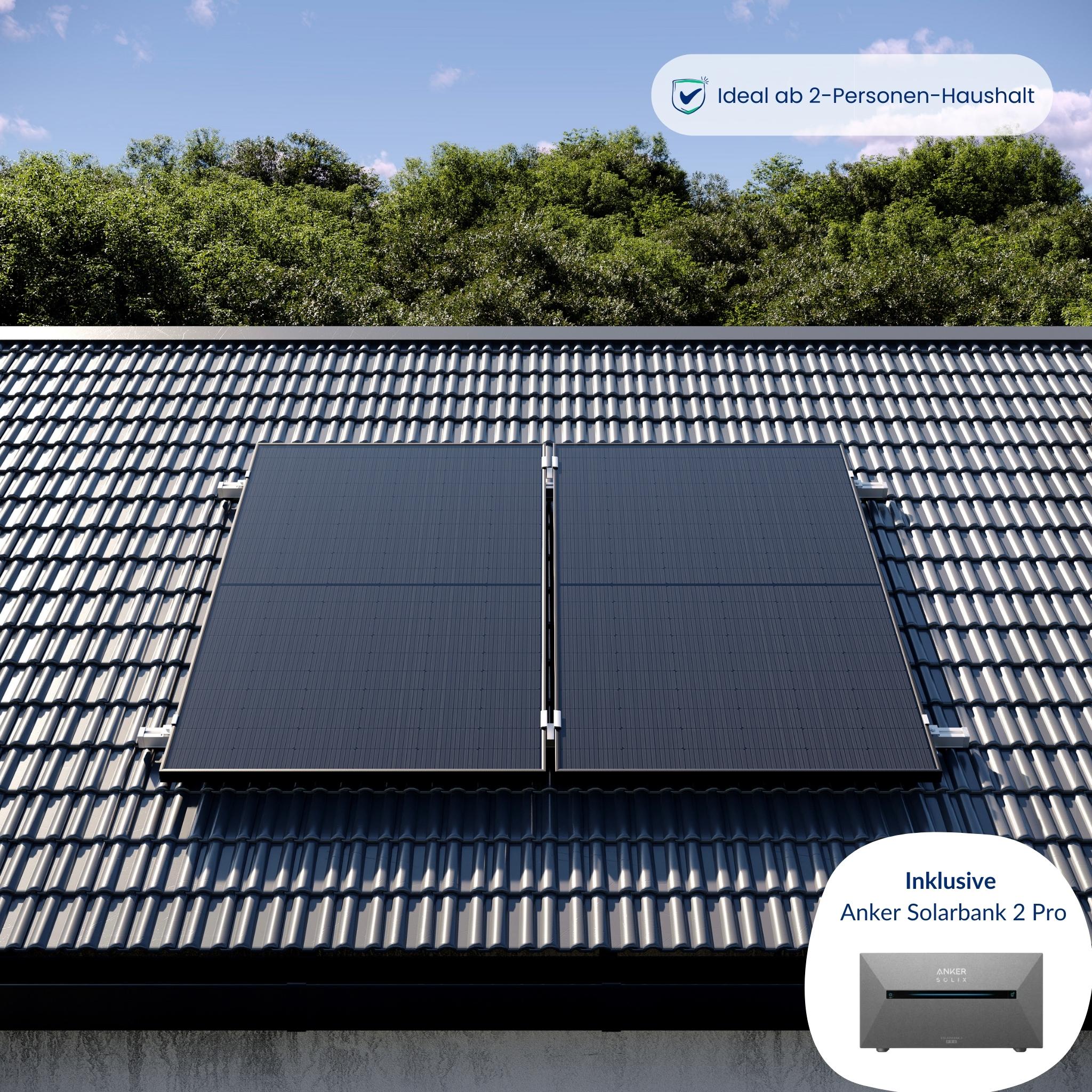 Premium Refurbished Balkonkraftwerk mit Anker-Speicher (810W, Ziegeldach, Schwarz)