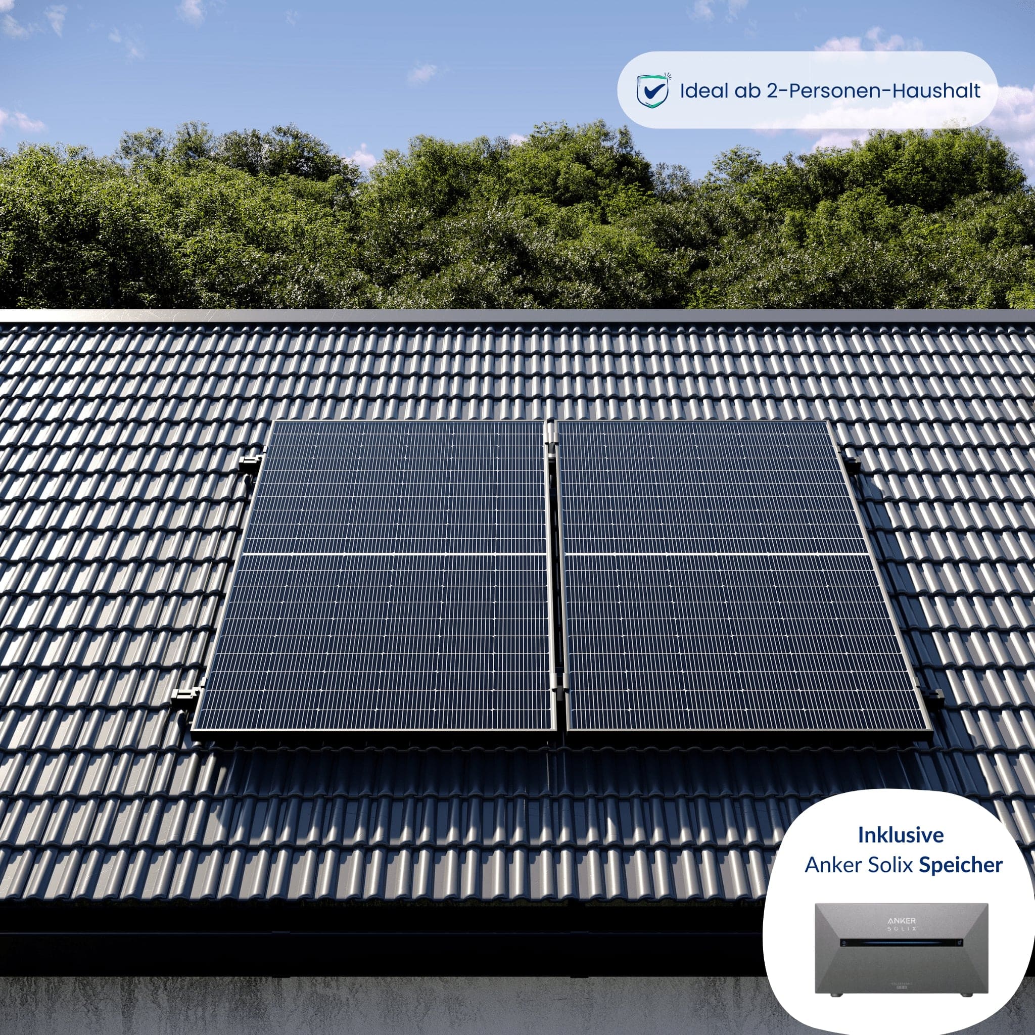 Premium Refurbished Balkonkraftwerk mit Anker-Speicher (810W, Ziegeldach, Schwarz)